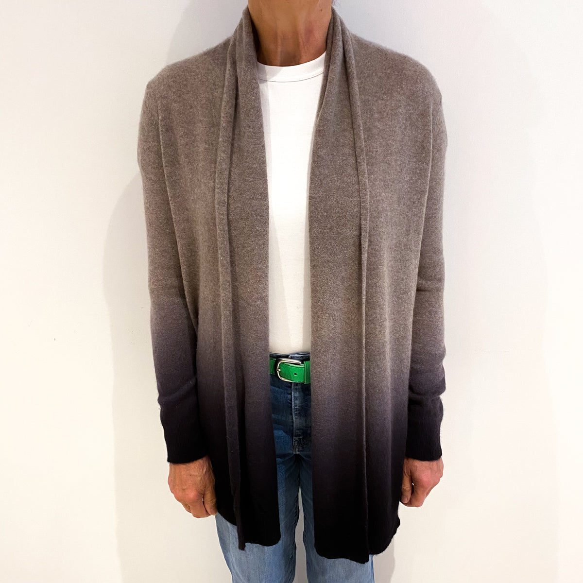 Mocha Ombré Cashmere Edge To Edge Cardigan Medium