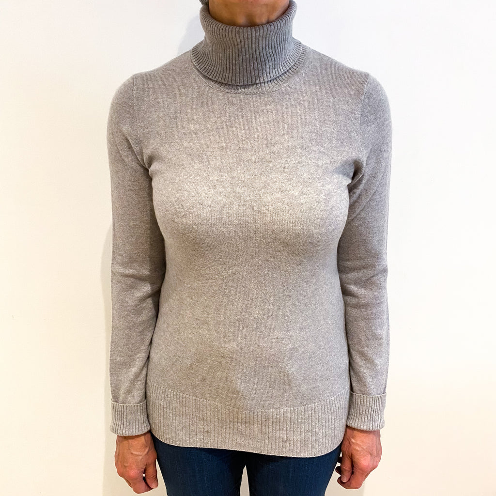 Silver Grey Cashmere Polo Neck Jumper Medium