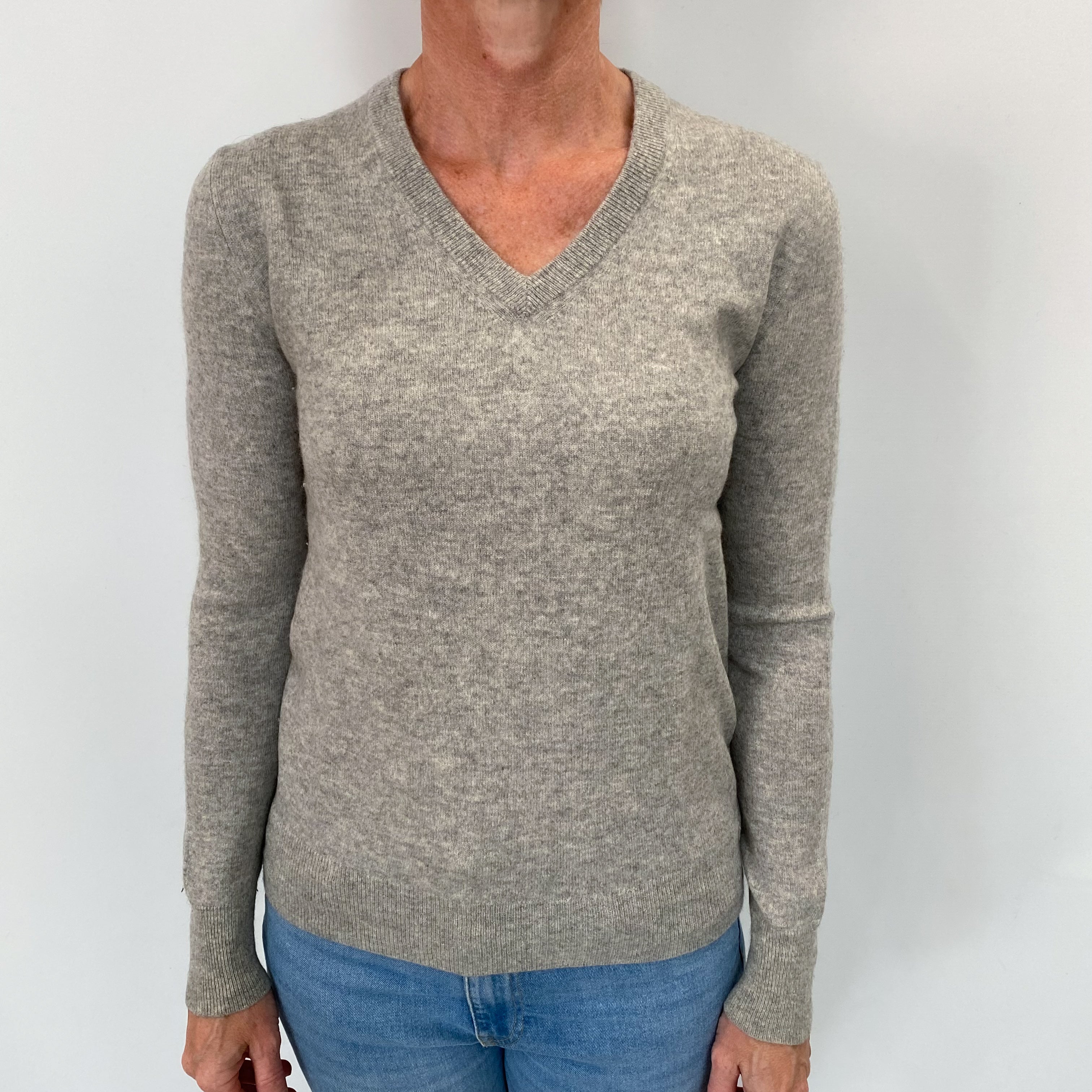 Smoke Grey Cashmere V Neck Jumper Small