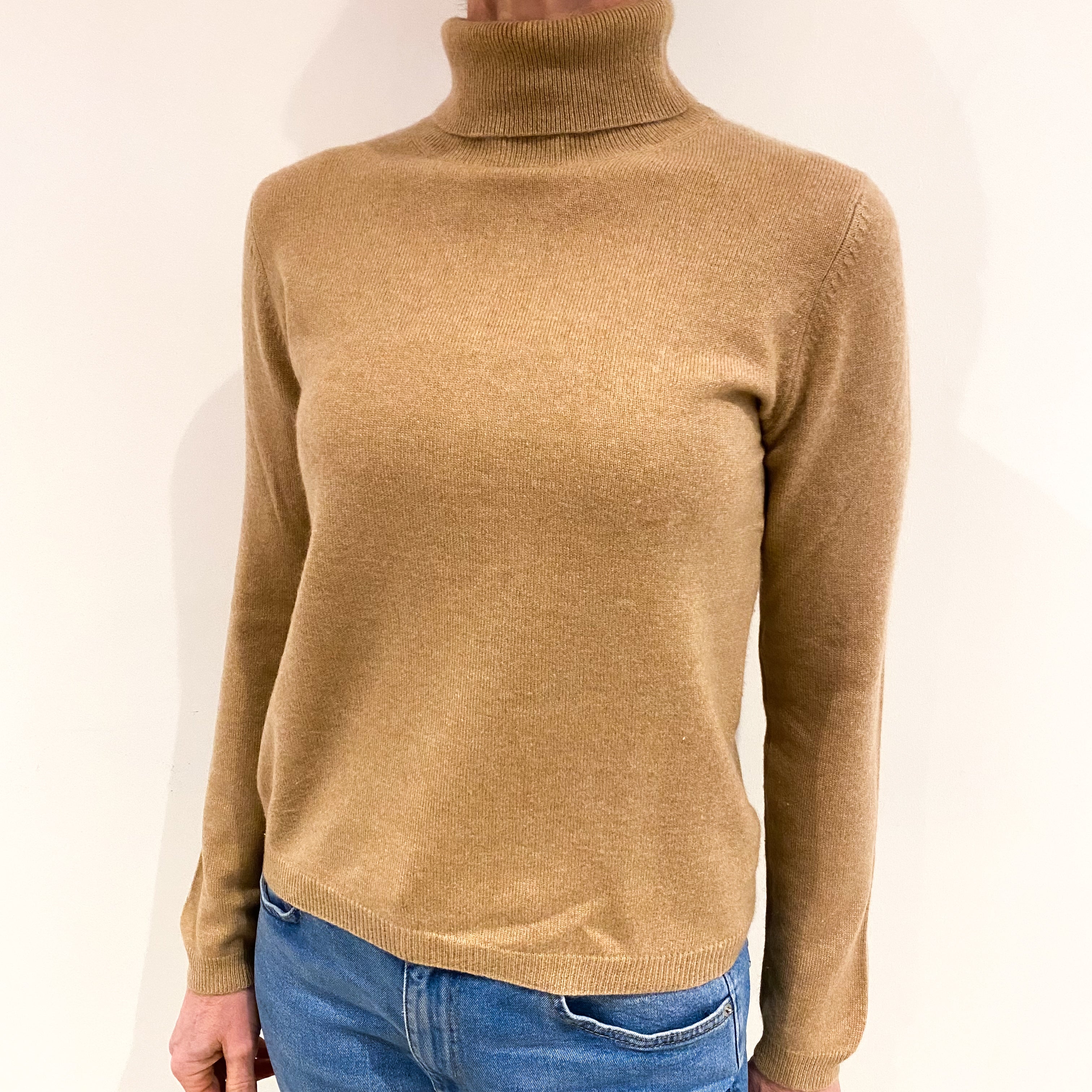 Caramel Brown Cashmere Polo Neck Jumper Small