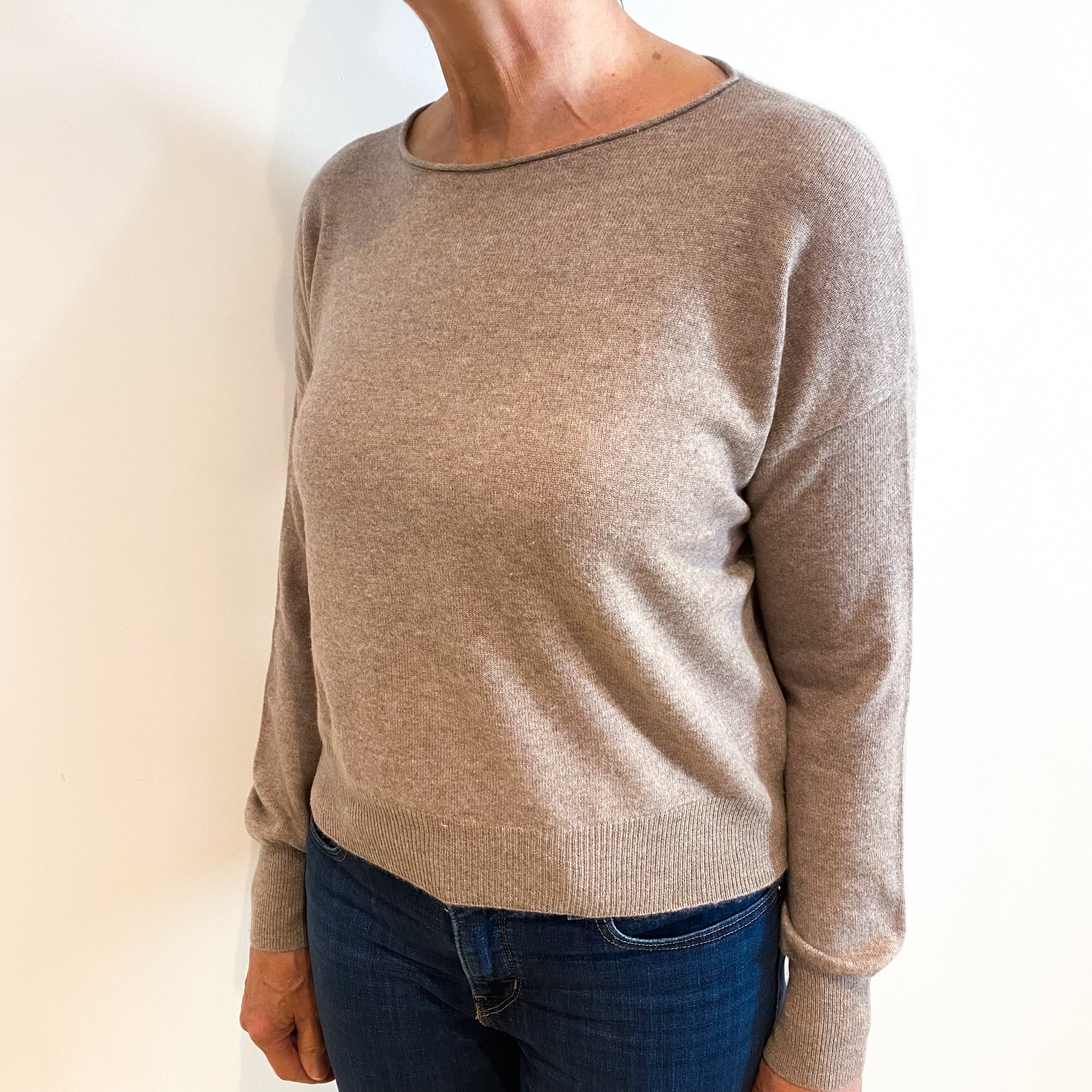 Mink Brown Skull Back Cashmere Crew Neck Jumper Medium