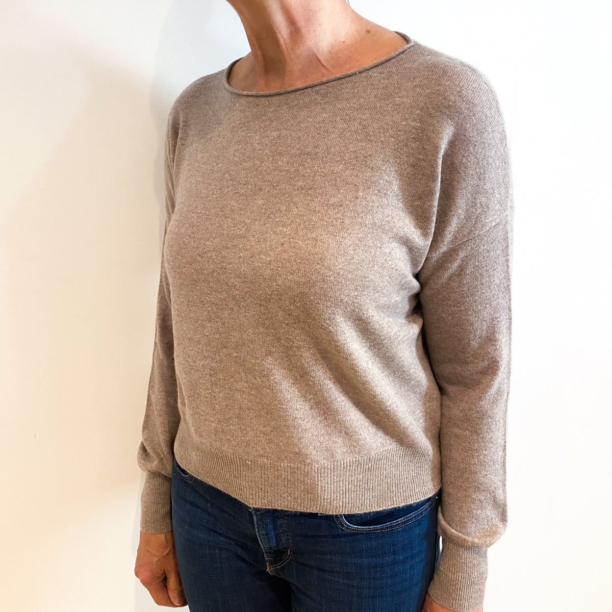 Mink Brown Skull Back Cashmere Crew Neck Jumper Medium