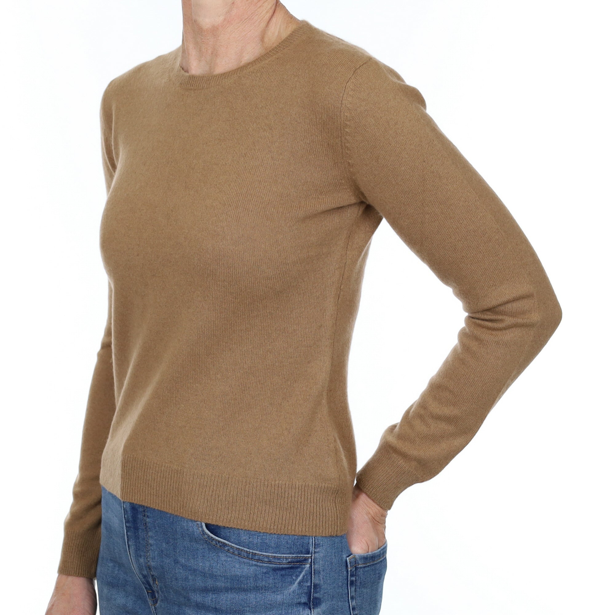 Toffee Brown Cashmere Crew Neck Jumper Small