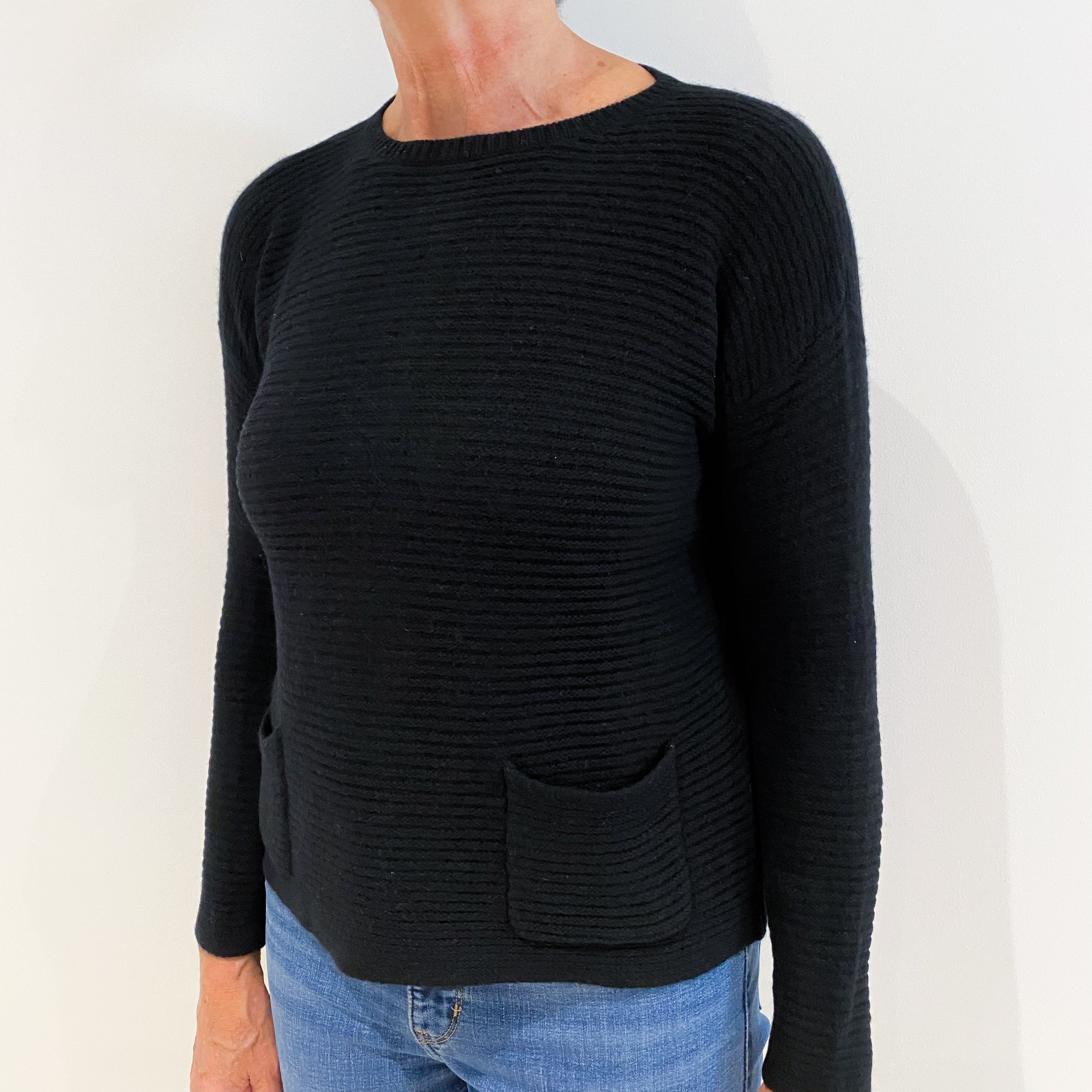 Black Chunky Ribbed Cashmere Crew Neck Jumper Medium