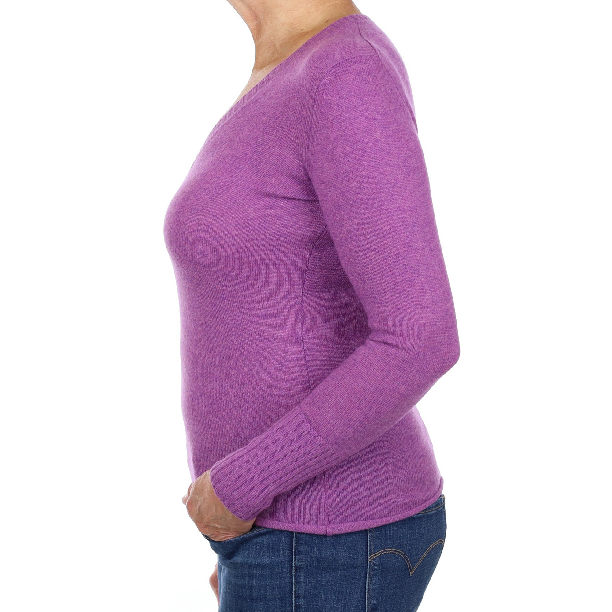 Violet Purple Cashmere V Neck Jumper Medium