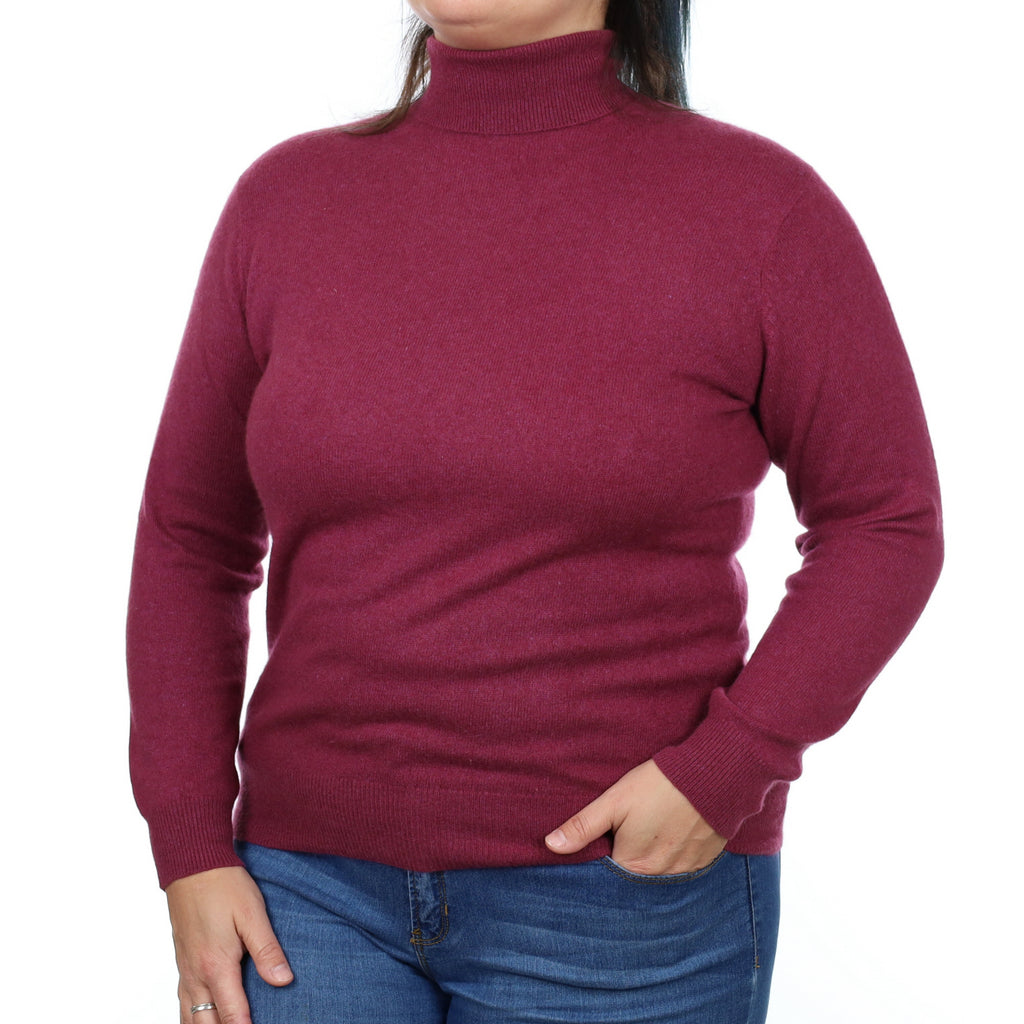 Muted Mulberry Purple Cashmere Polo Neck Jumper Large