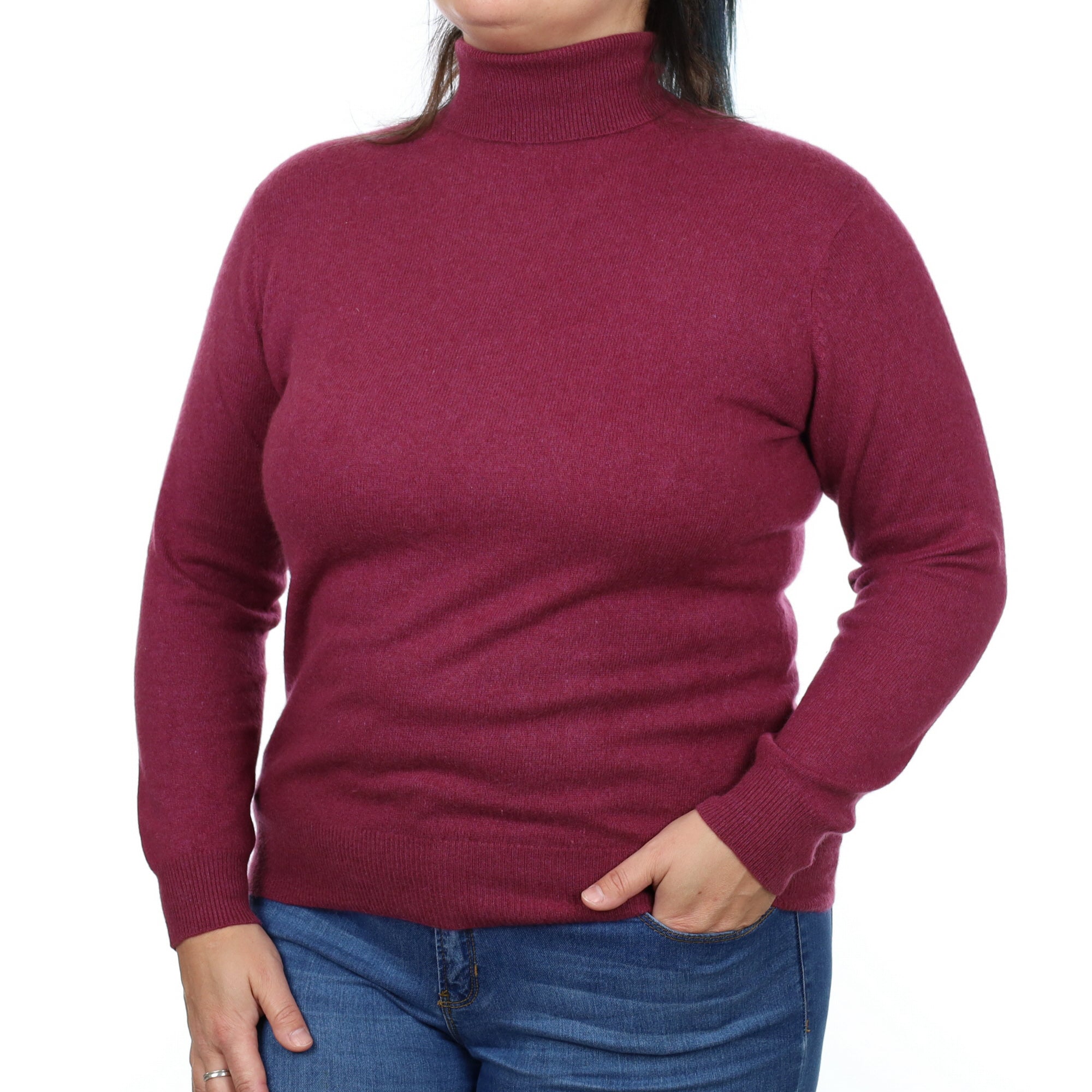Muted Mulberry Purple Cashmere Polo Neck Jumper Large