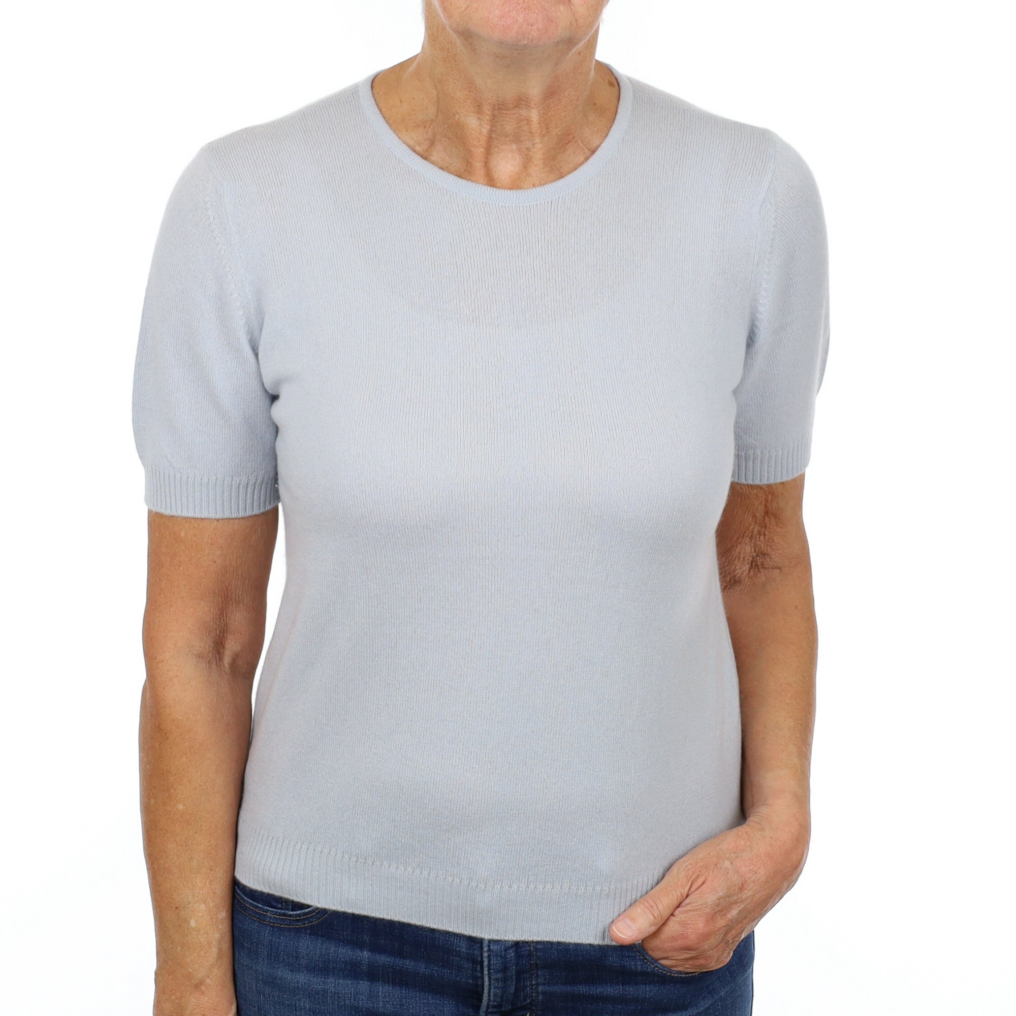 Powder Blue Cashmere Crew Neck Short Sleeved Jumper Medium