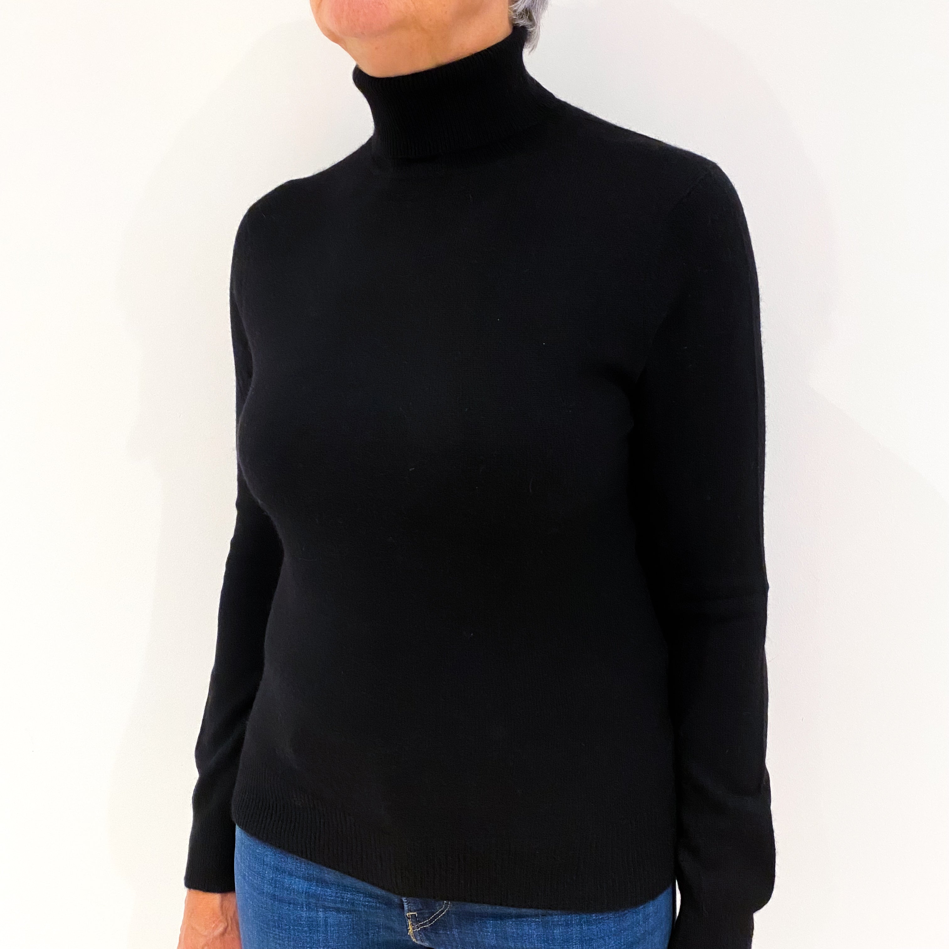 Black Cashmere Polo Neck Jumper Medium