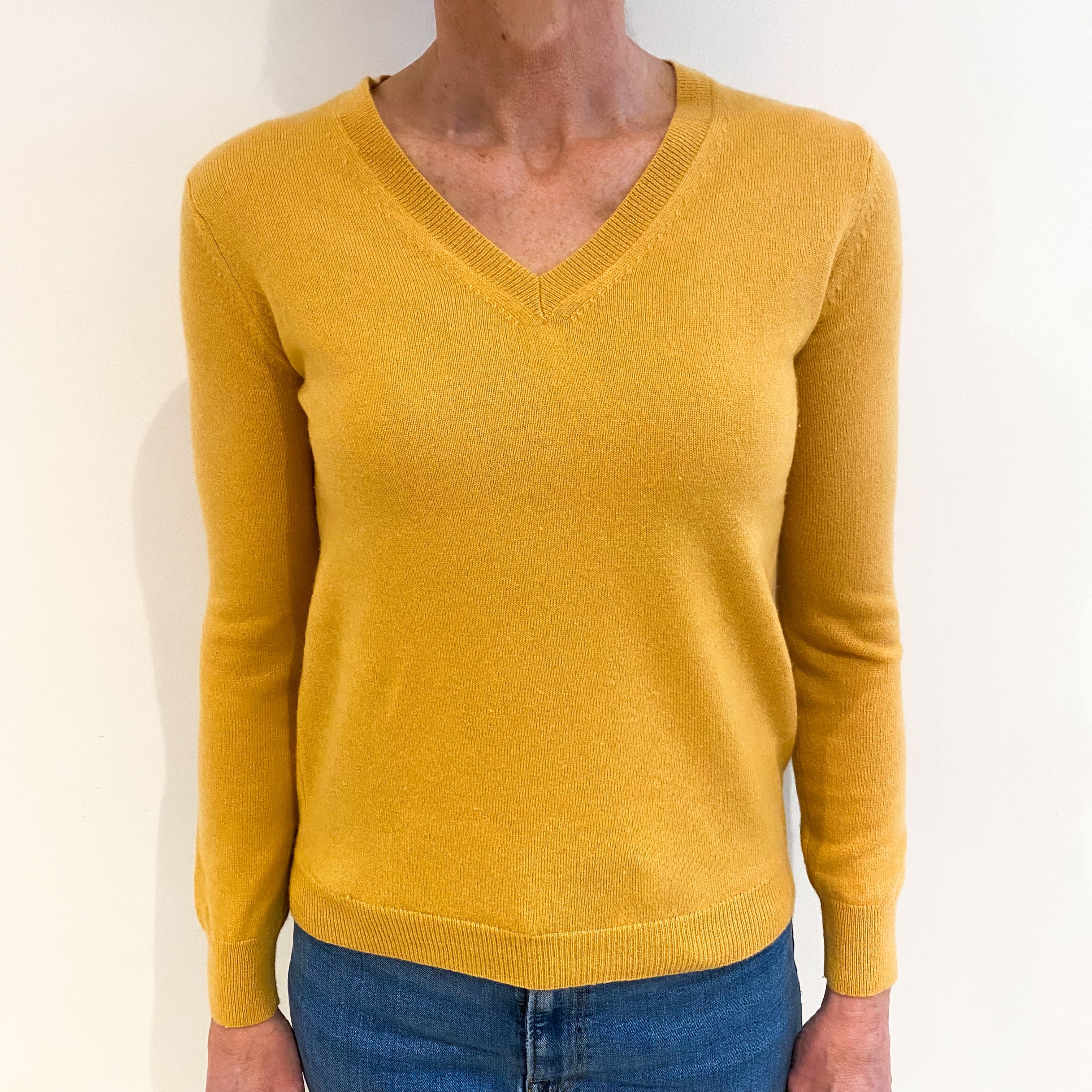 Muted Orange Cashmere V Neck Jumper Small