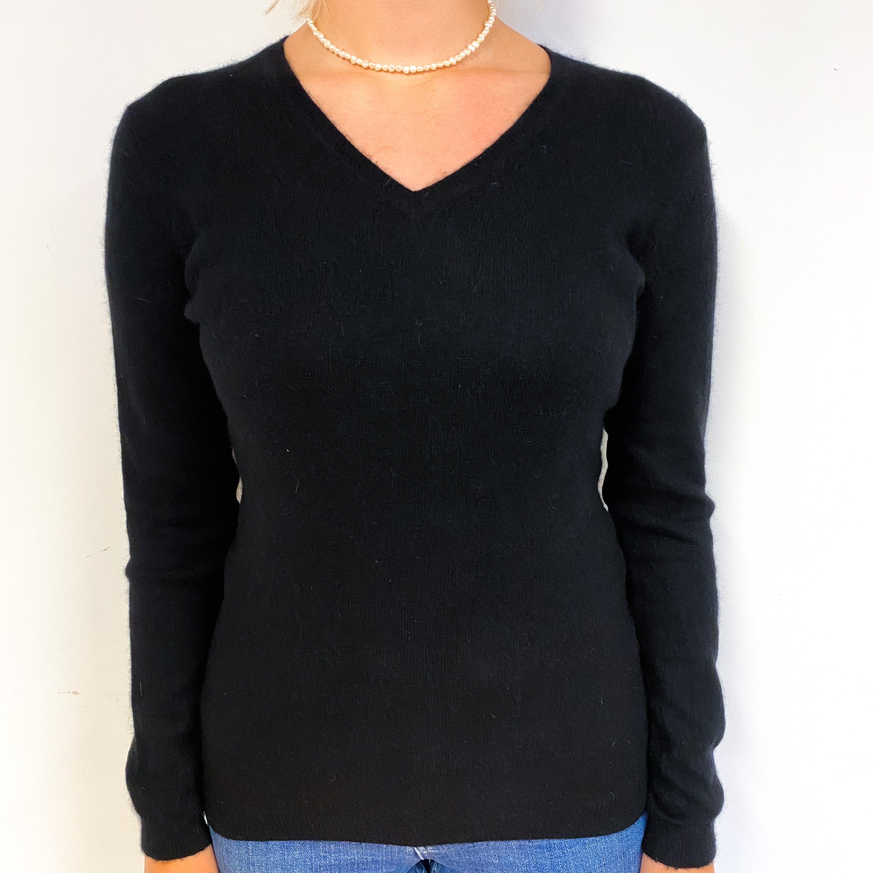 Black Cashmere V-Neck Jumper Small