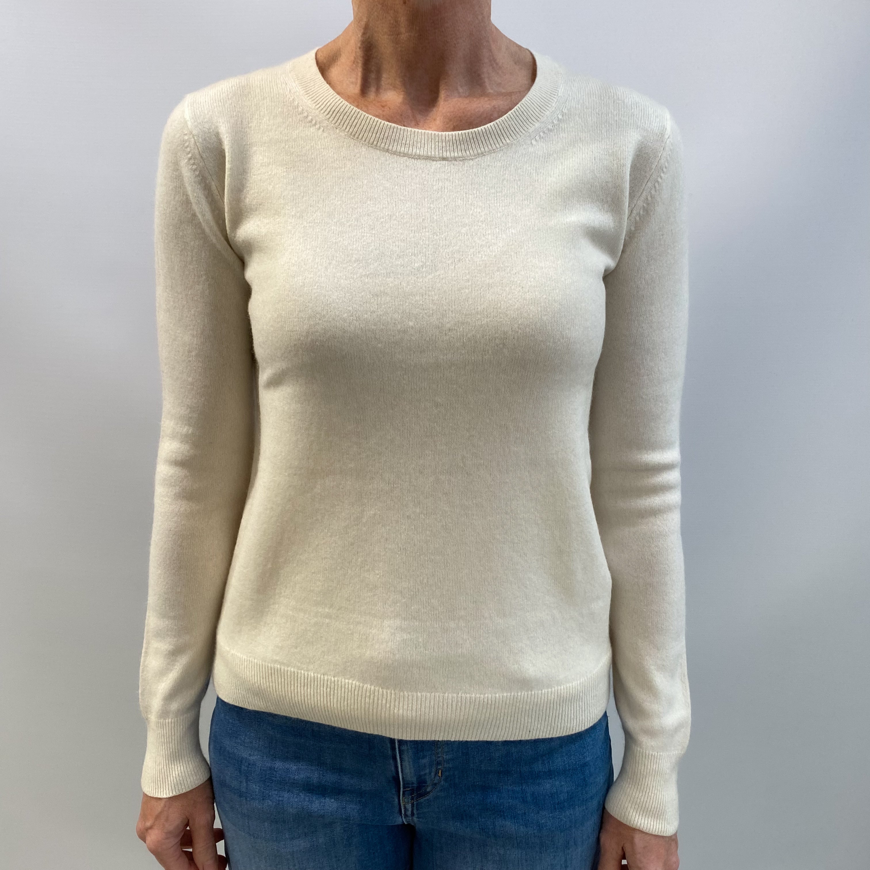 Vanilla Cream Cashmere Crew Neck Jumper Small