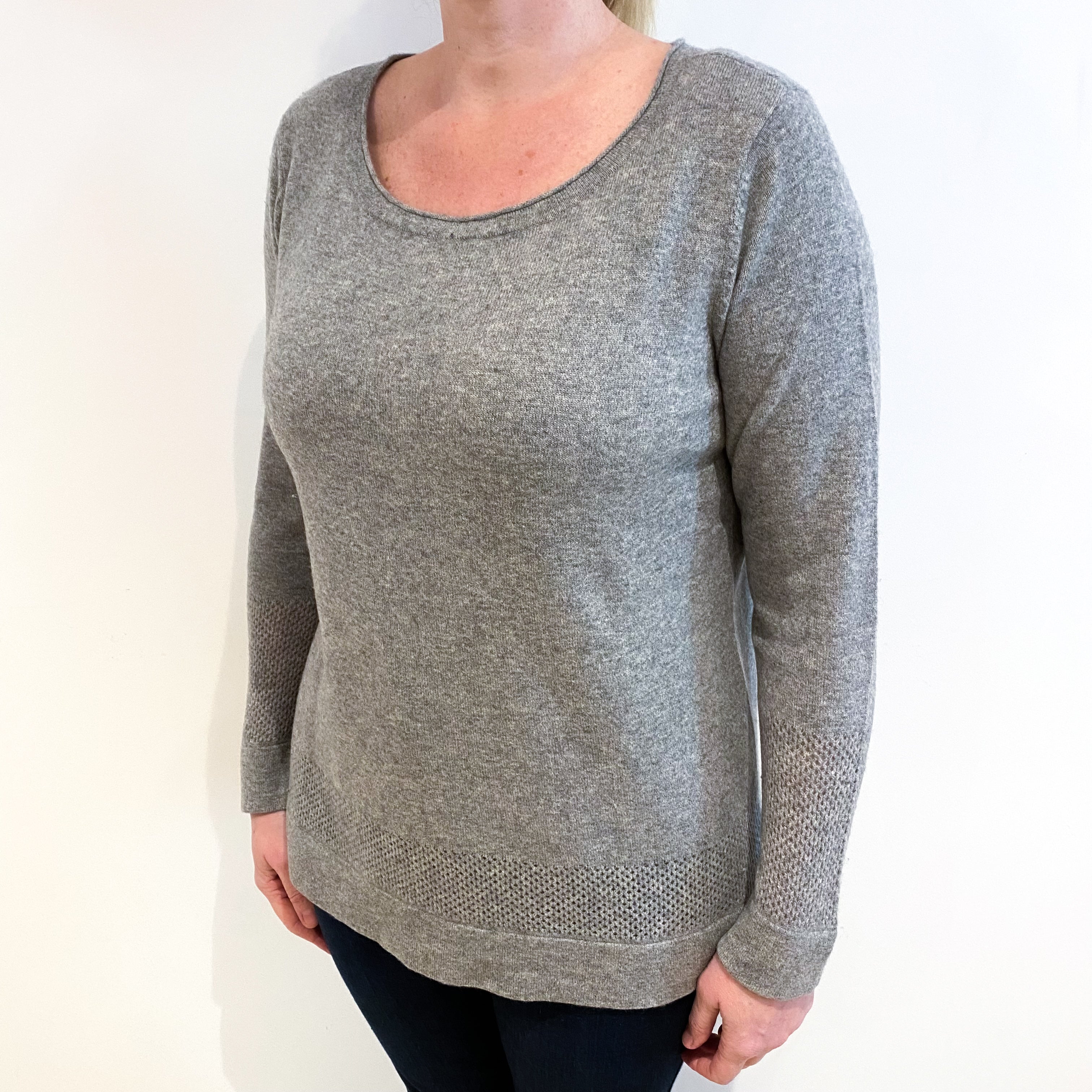 Ash Grey Cashmere Scoop Neck Jumper Large