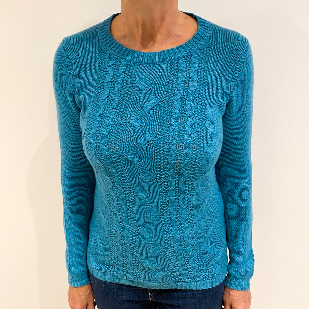 Aqua Blue Cashmere Crew Neck Jumper Medium