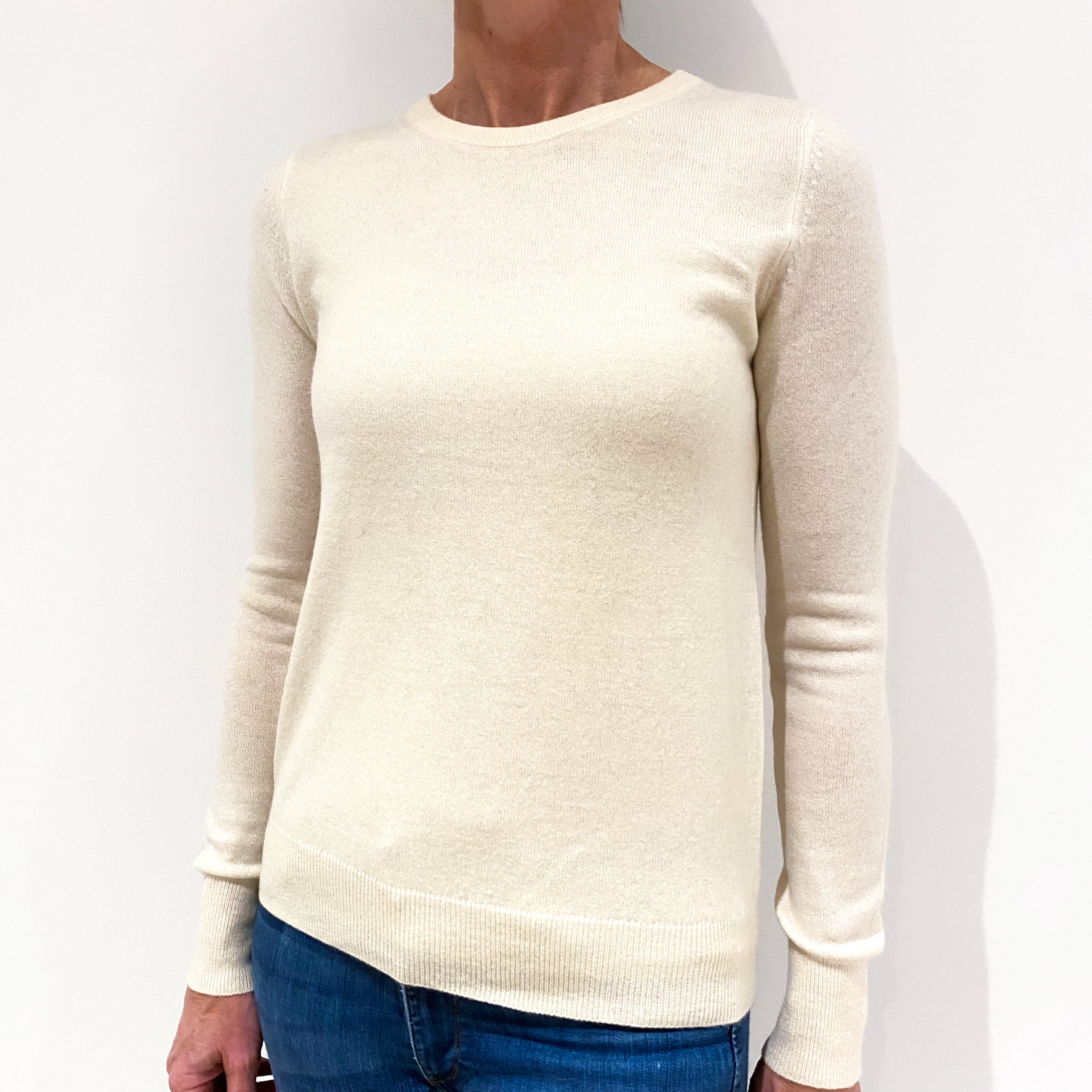 Vanilla Cream Cashmere Crew Neck Jumper Small