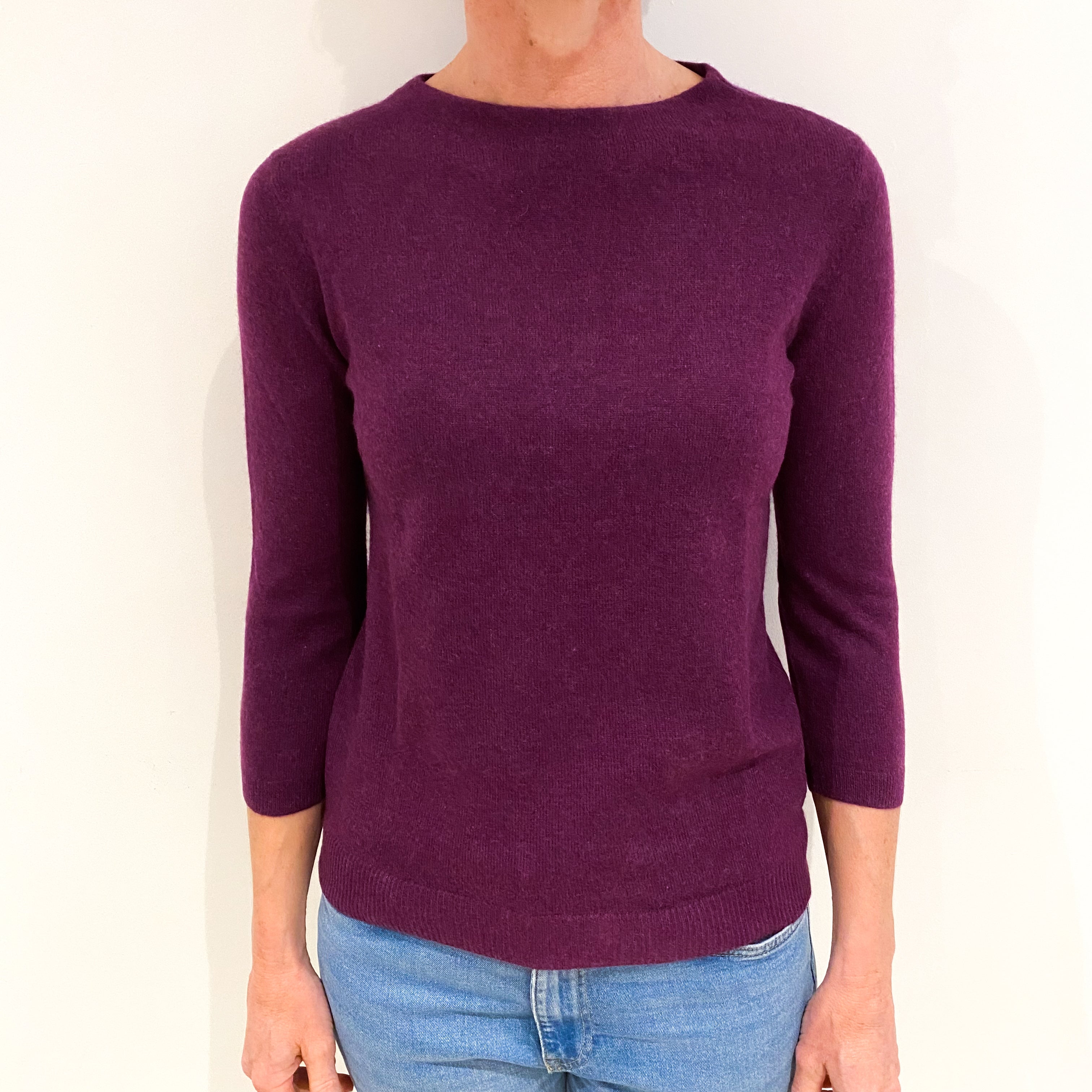 Plum Purple Cashmere Crew Neck Jumper Small