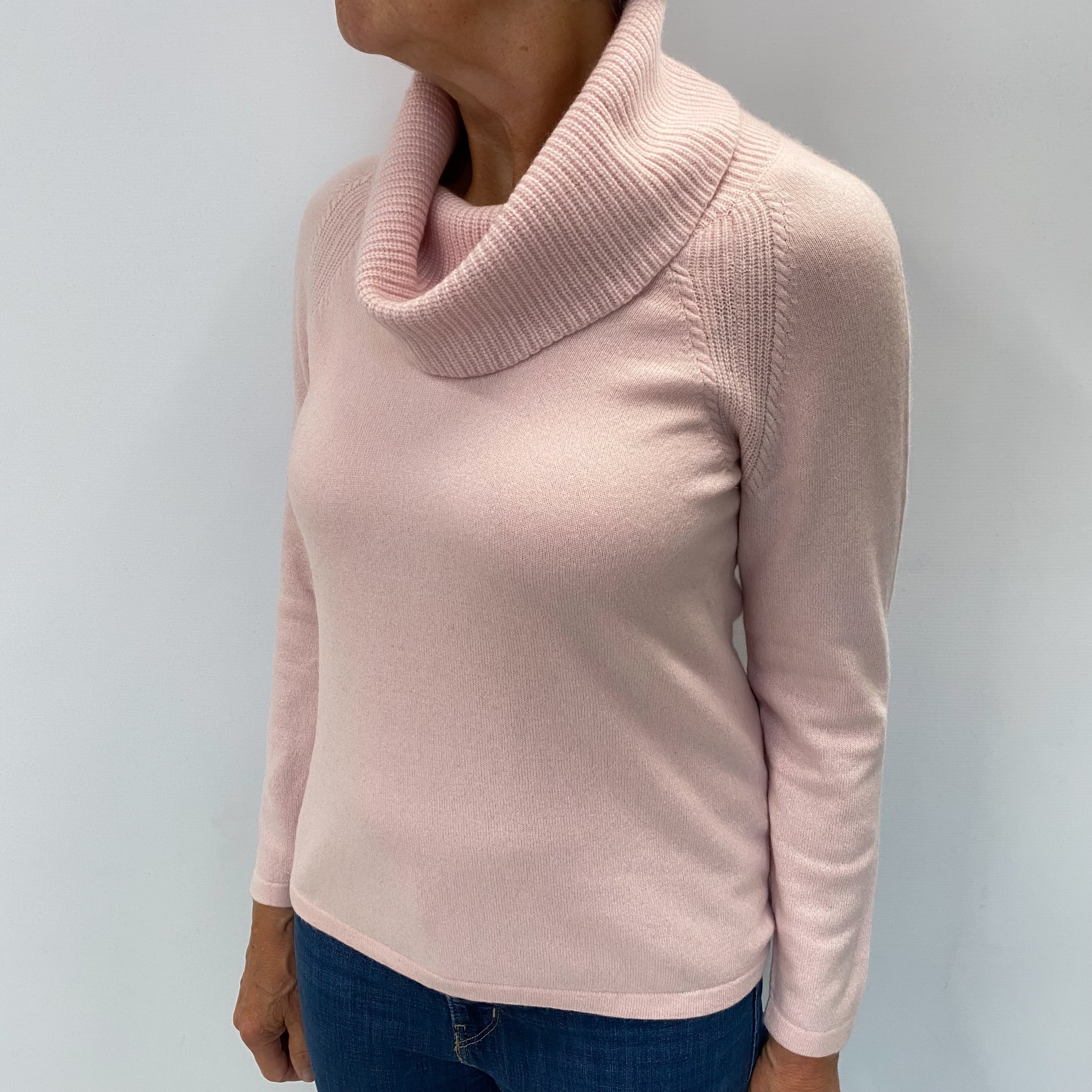 Shell Pink Cashmere Cowl Neck Jumper Medium