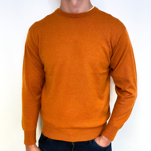 Men s New Scottish Sienna Orange Cashmere Crew Neck Jumper XL