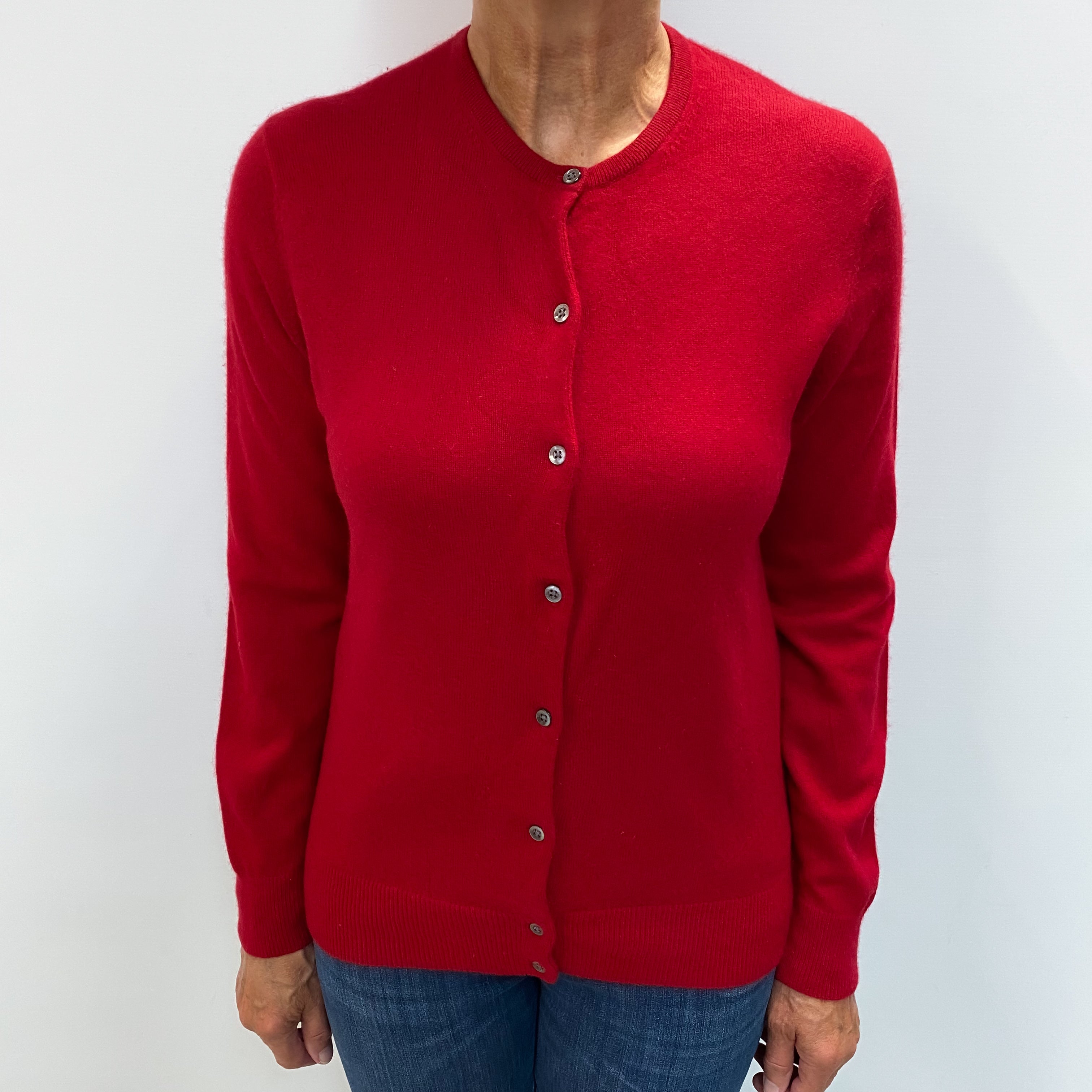 Berry Red Cashmere Crew Neck Cardigan Medium