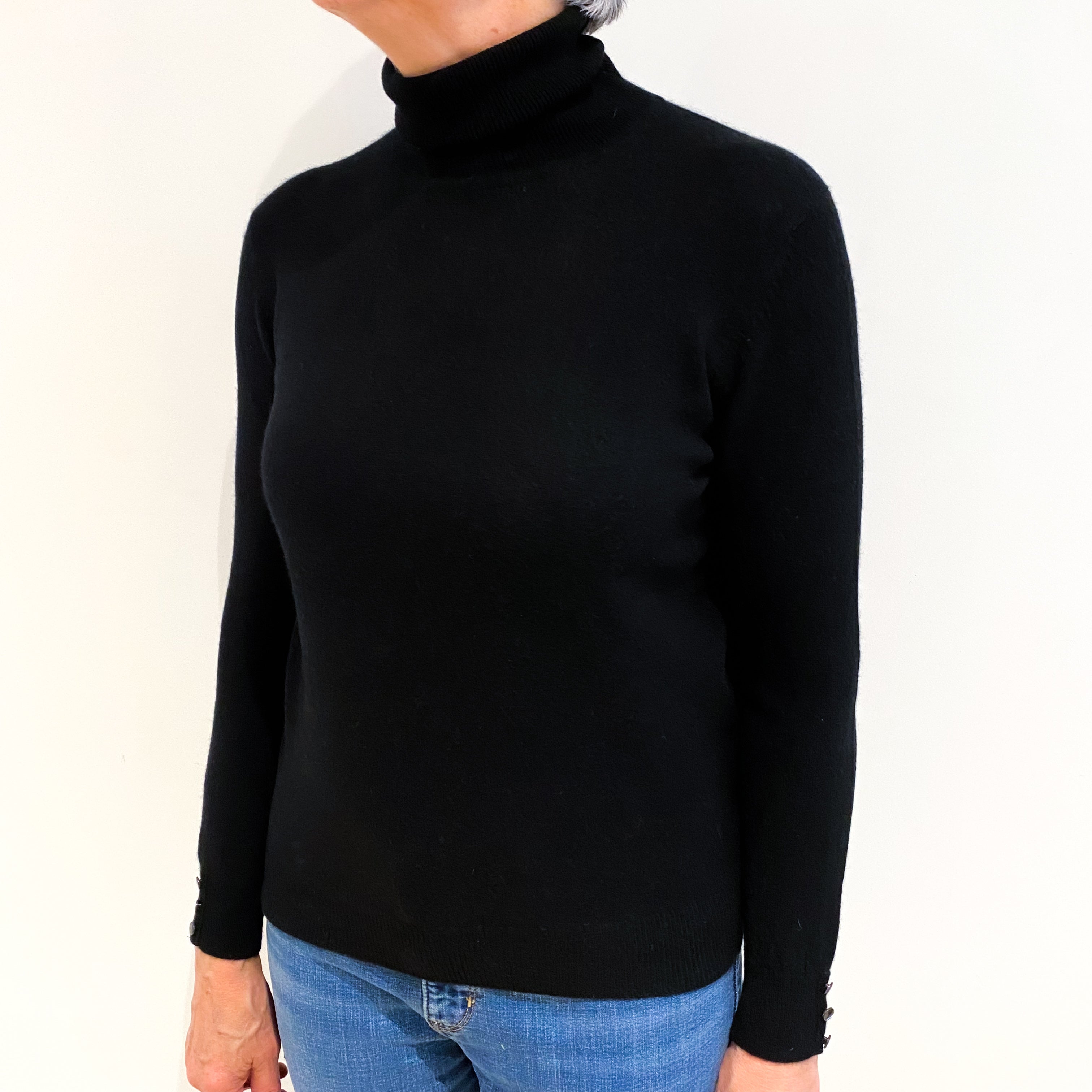 Black Cashmere Polo Neck Jumper Medium