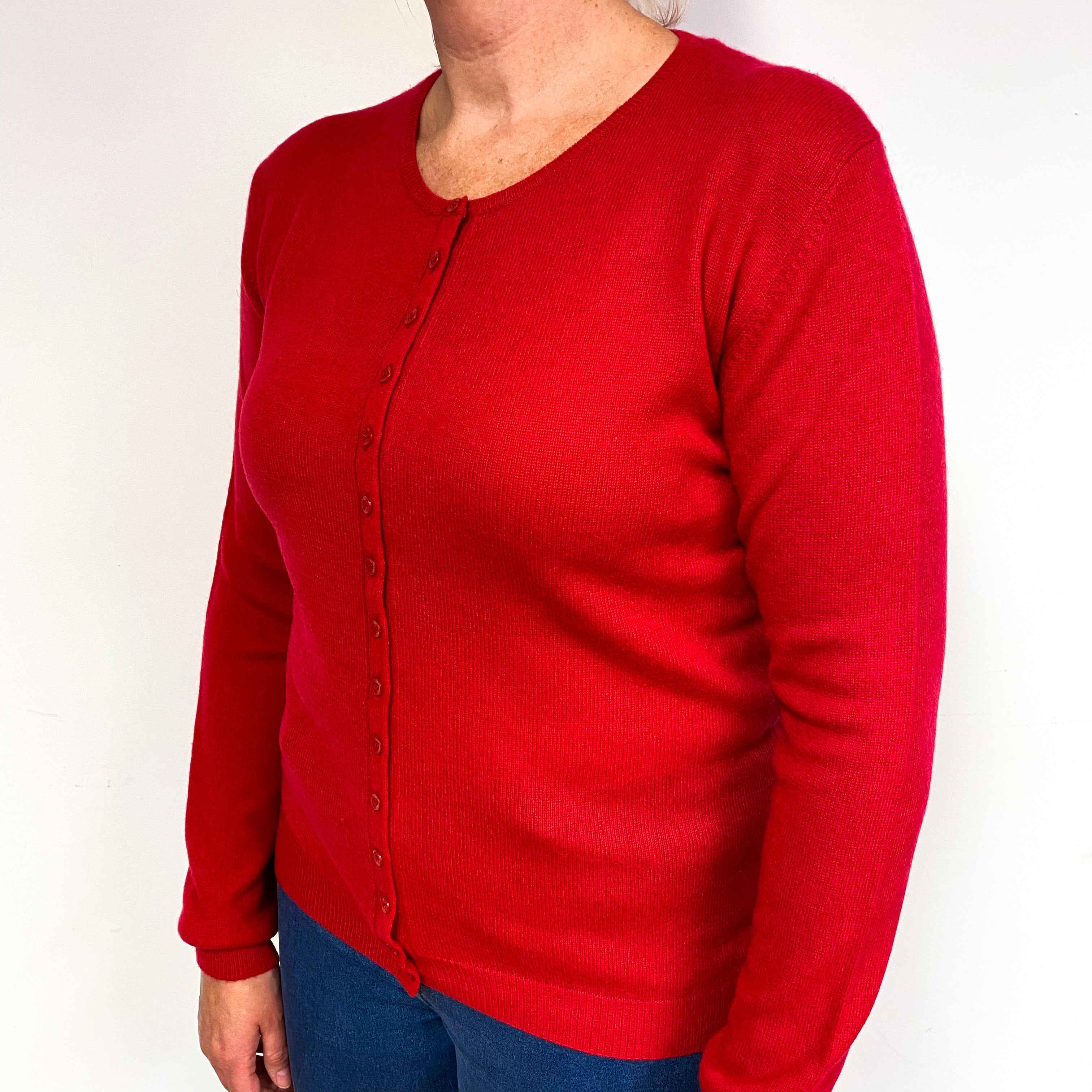 Ruby Red Cashmere Crew Neck Cardigan Large