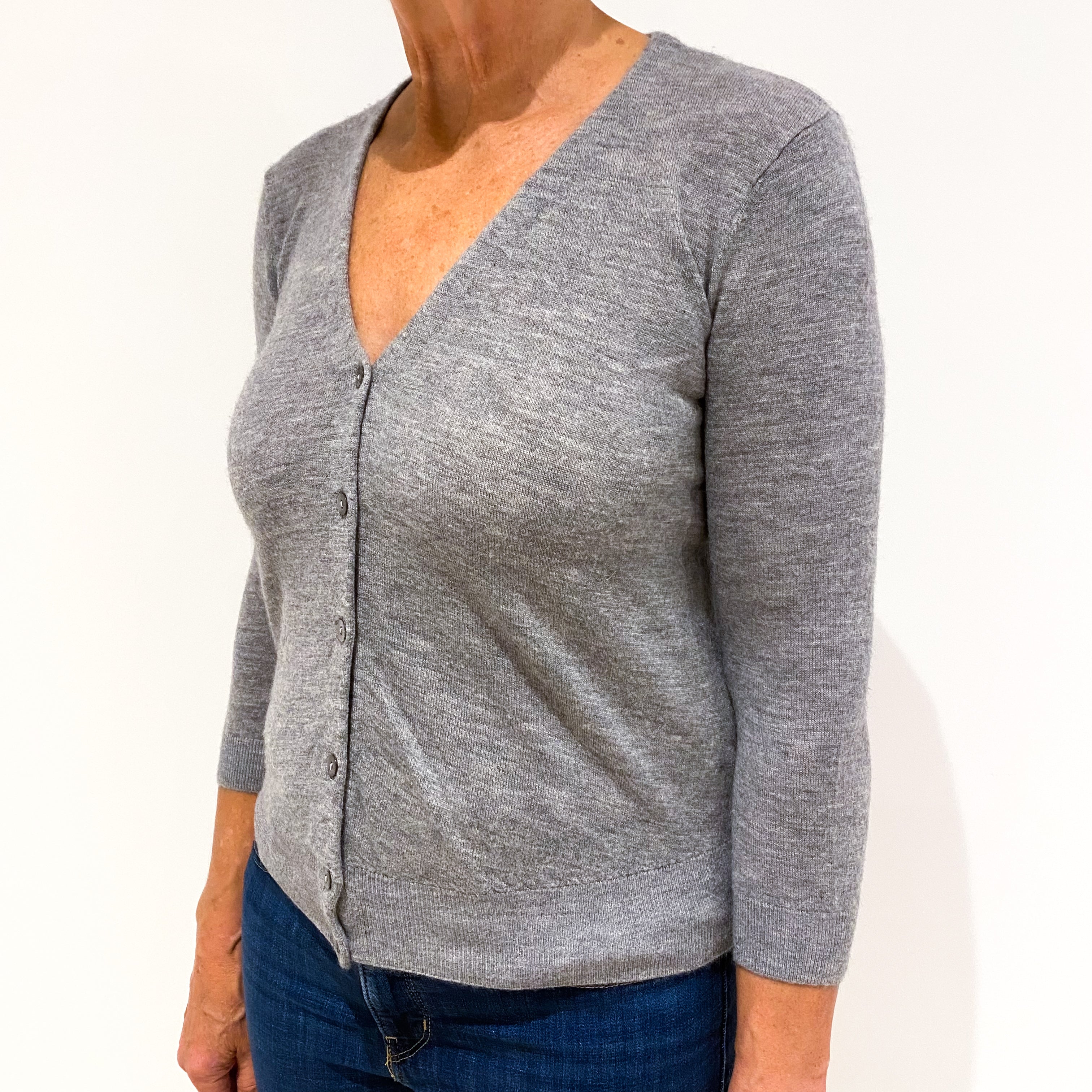 Smoke Grey Cashmere V-Neck Cardigan Medium