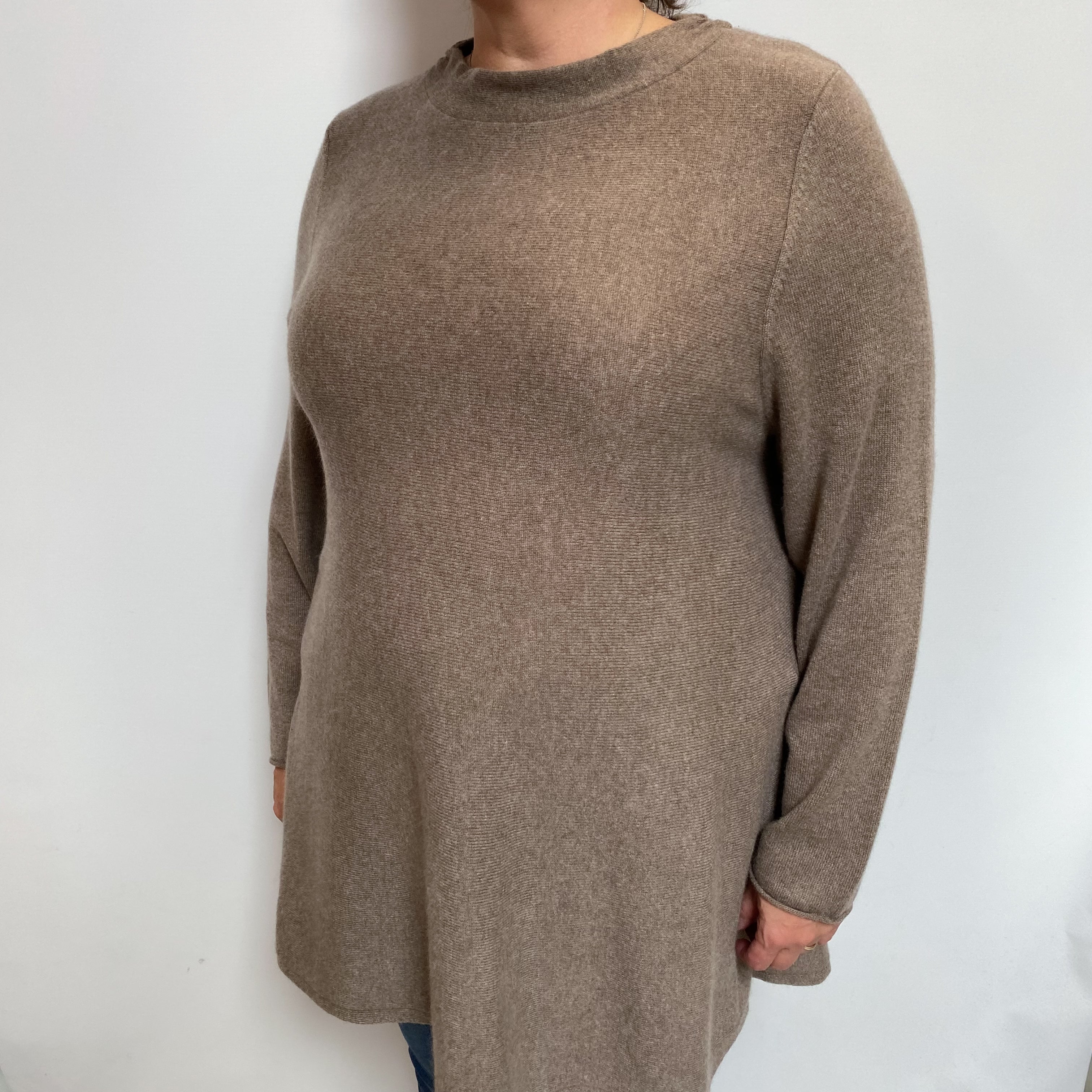 Mocha Brown Cashmere Crew Neck Tunic Jumper Extra Large