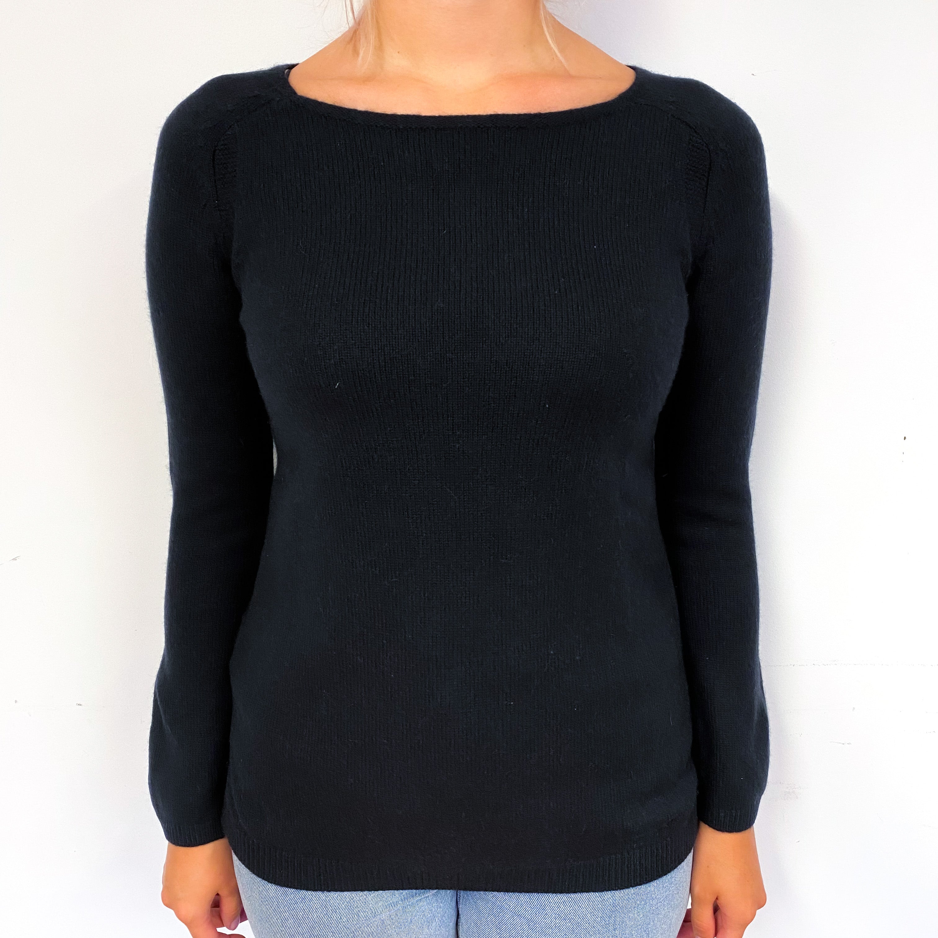 Black Heavy Knit Cashmere Crew Neck Jumper Small