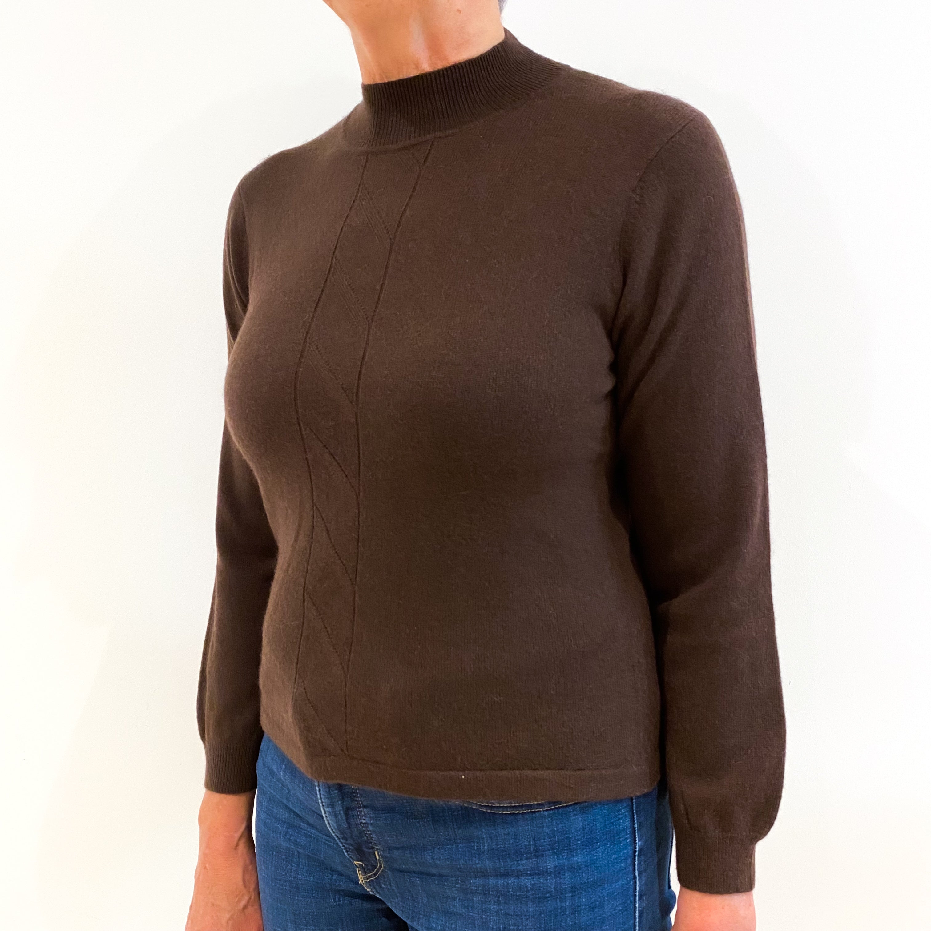 Chocolate Brown Cashmere Polo Neck Jumper Medium