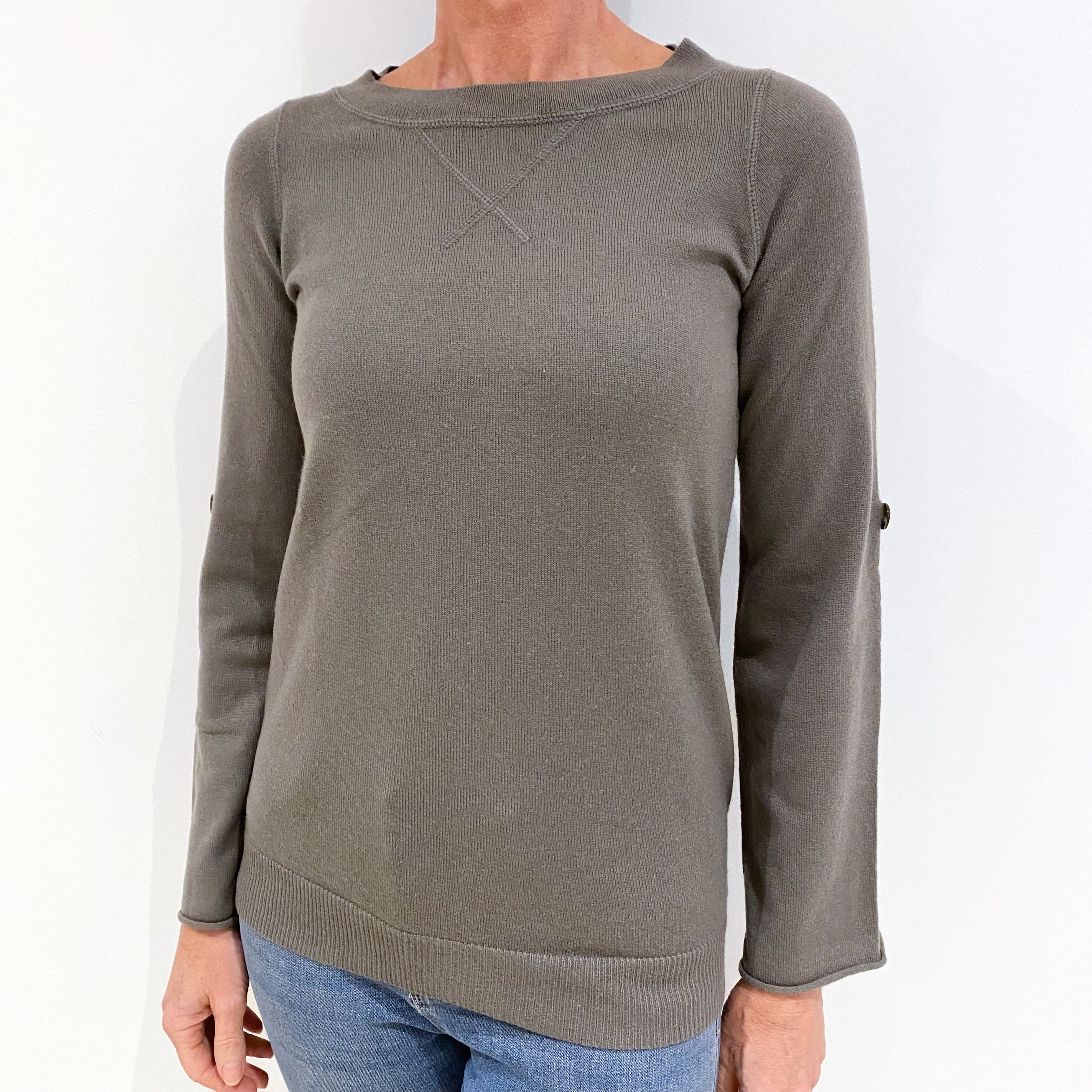 Mocha Grey Cashmere Crew Neck Jumper Small