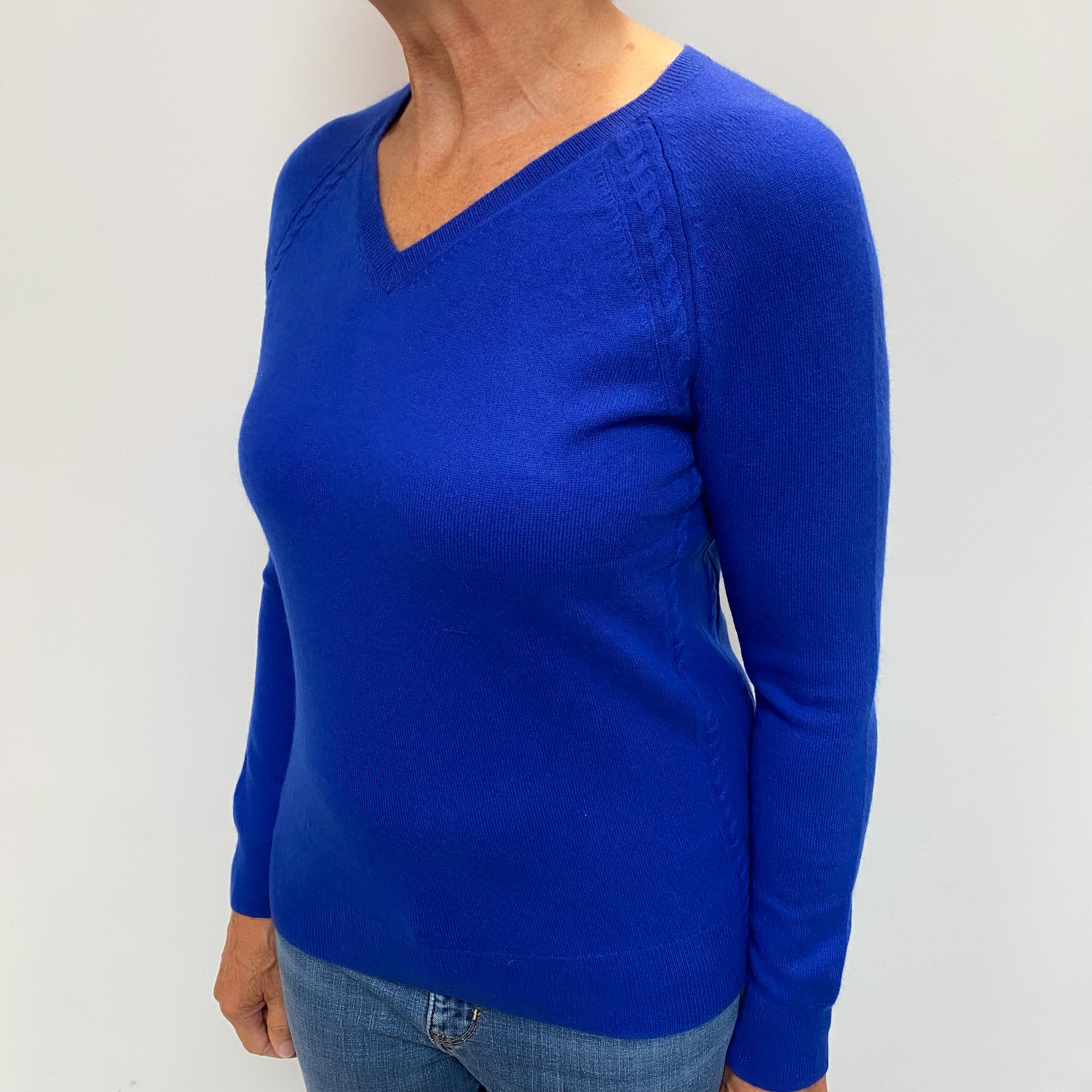 Royal Blue Cashmere V Neck Jumper Medium