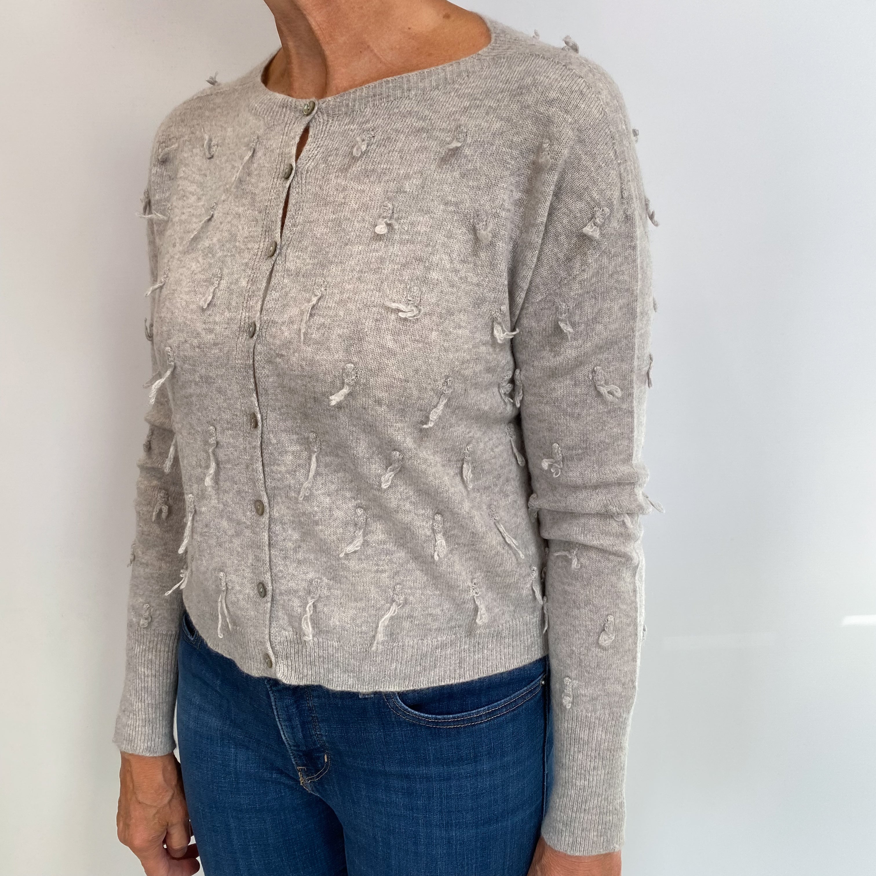 Smoke Grey Cashmere Crew Neck Cardigan Medium