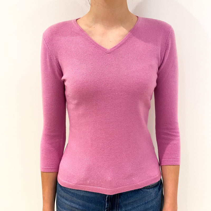 Candy Pink Cashmere V-Neck Jumper Extra Small Petite