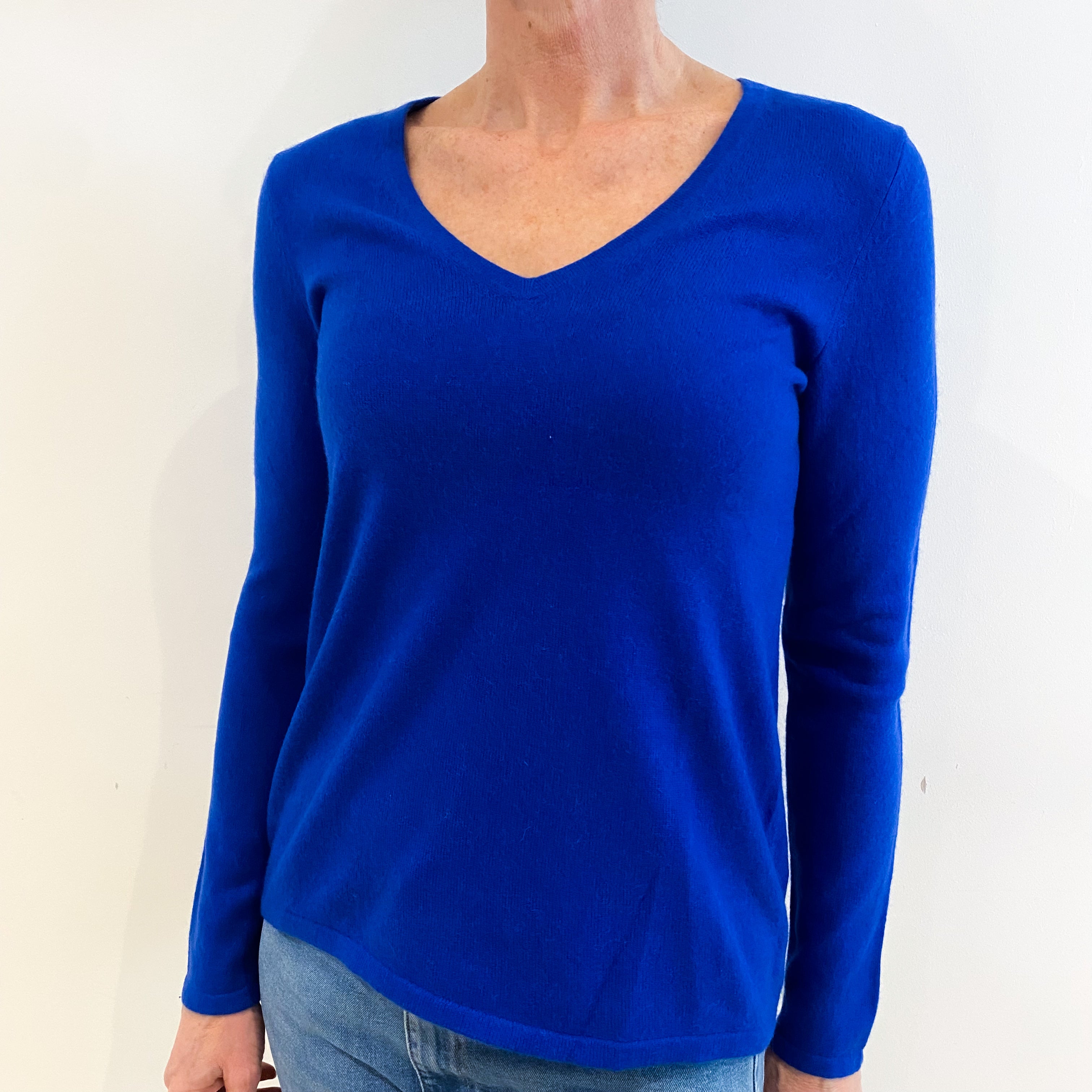 Cobalt Blue Cashmere V Neck Jumper Small