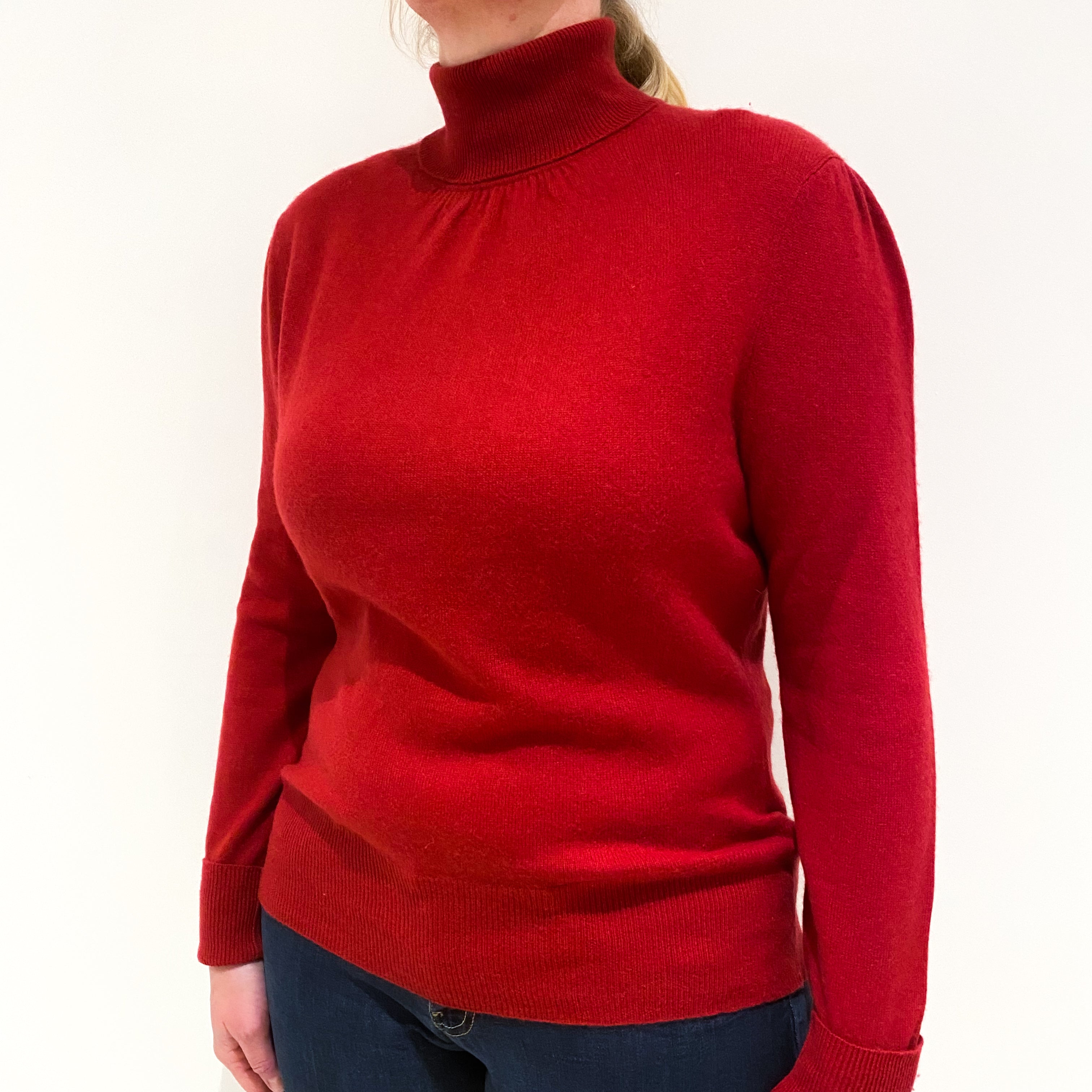 Deep Cherry Red Cashmere Polo Neck Jumper Large