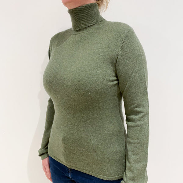 Olive Green Cashmere Polo Neck Jumper Large