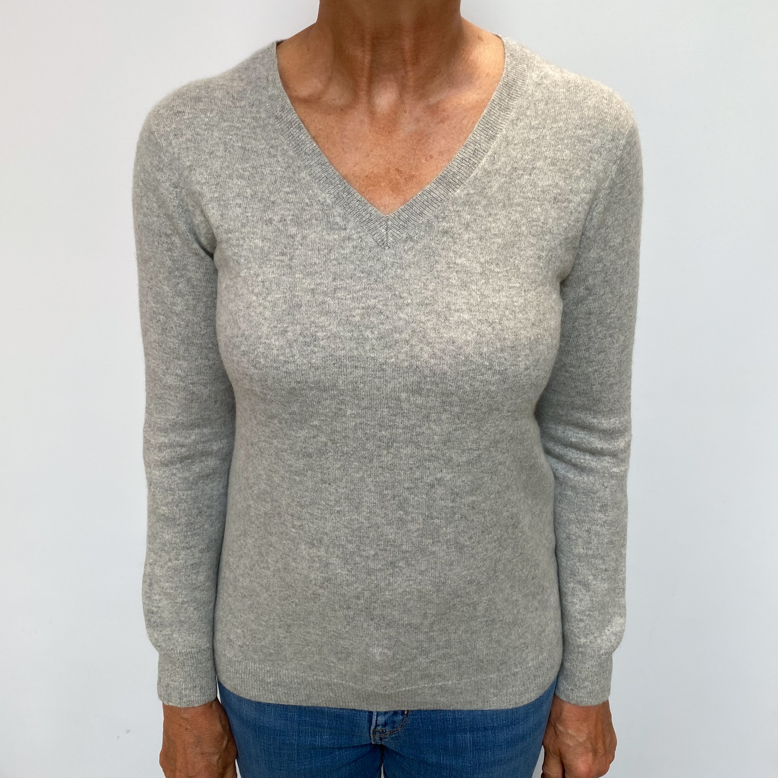Smoke Grey Cashmere V Neck Jumper Medium