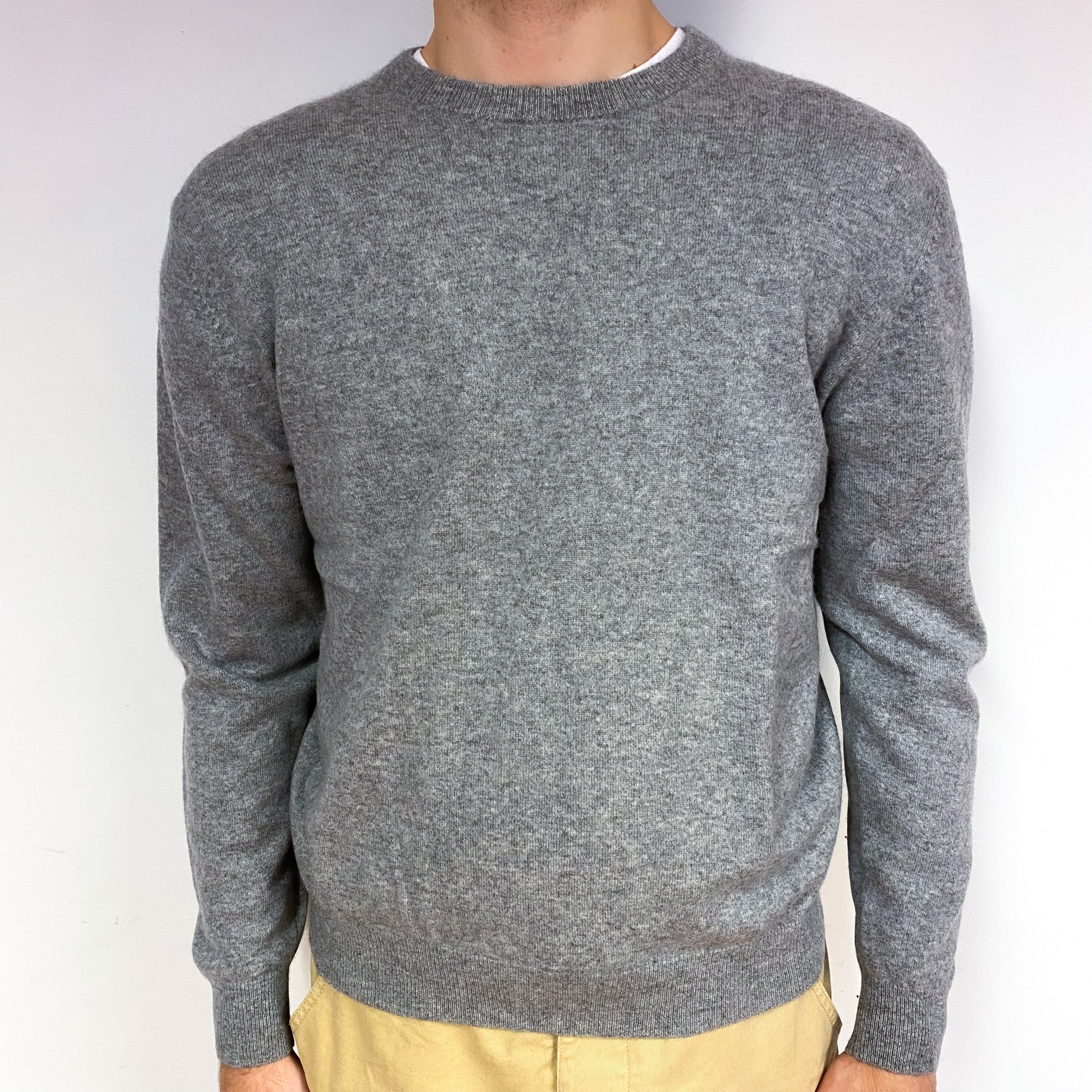 Men's Ash Grey Cashmere Crew Neck Jumper Medium