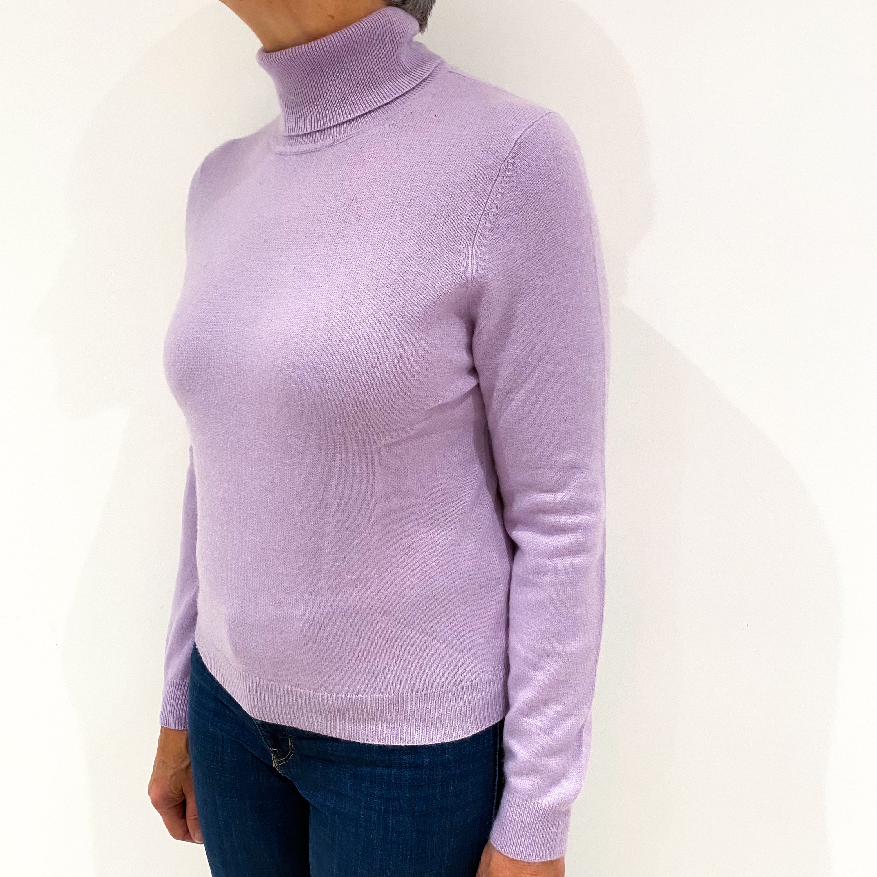 Lilac Purple Cashmere Polo Neck Jumper Medium