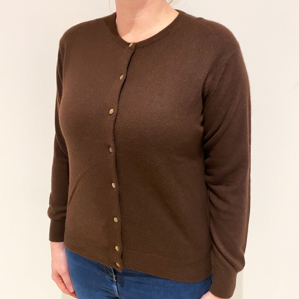 Chocolate Brown Cashmere Crew Neck Cardigan Large