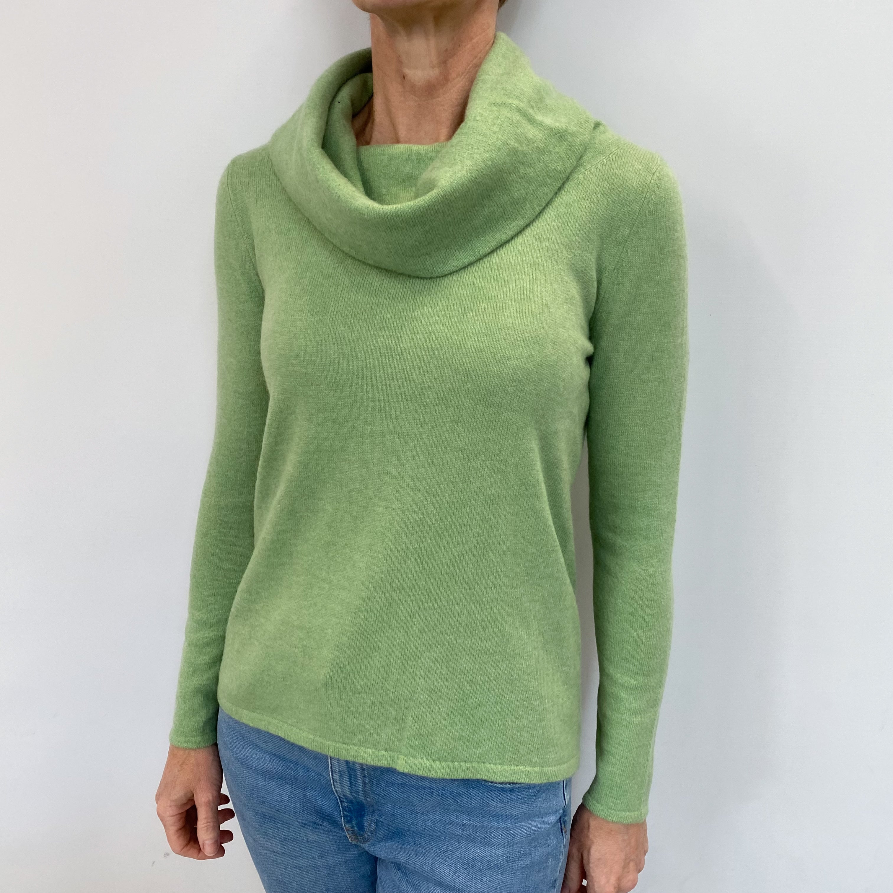 Spring Green Cashmere Cowl Neck Jumper Small