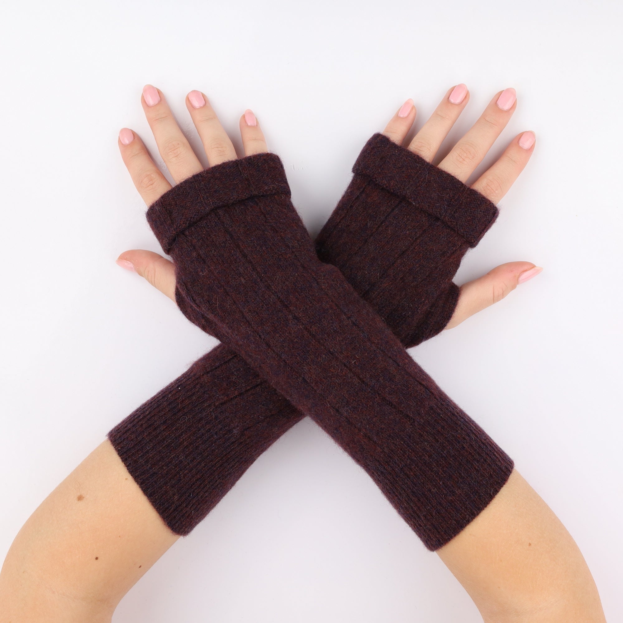 Aubergine Rib Knit Fingerless Gloves