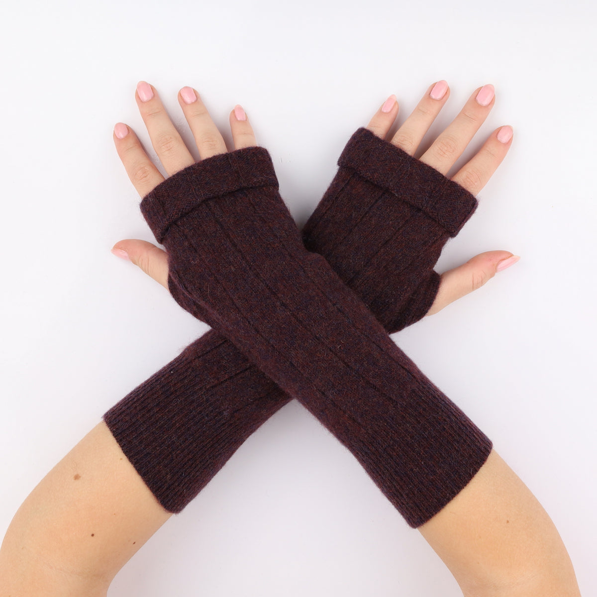 Aubergine Rib Knit Fingerless Gloves