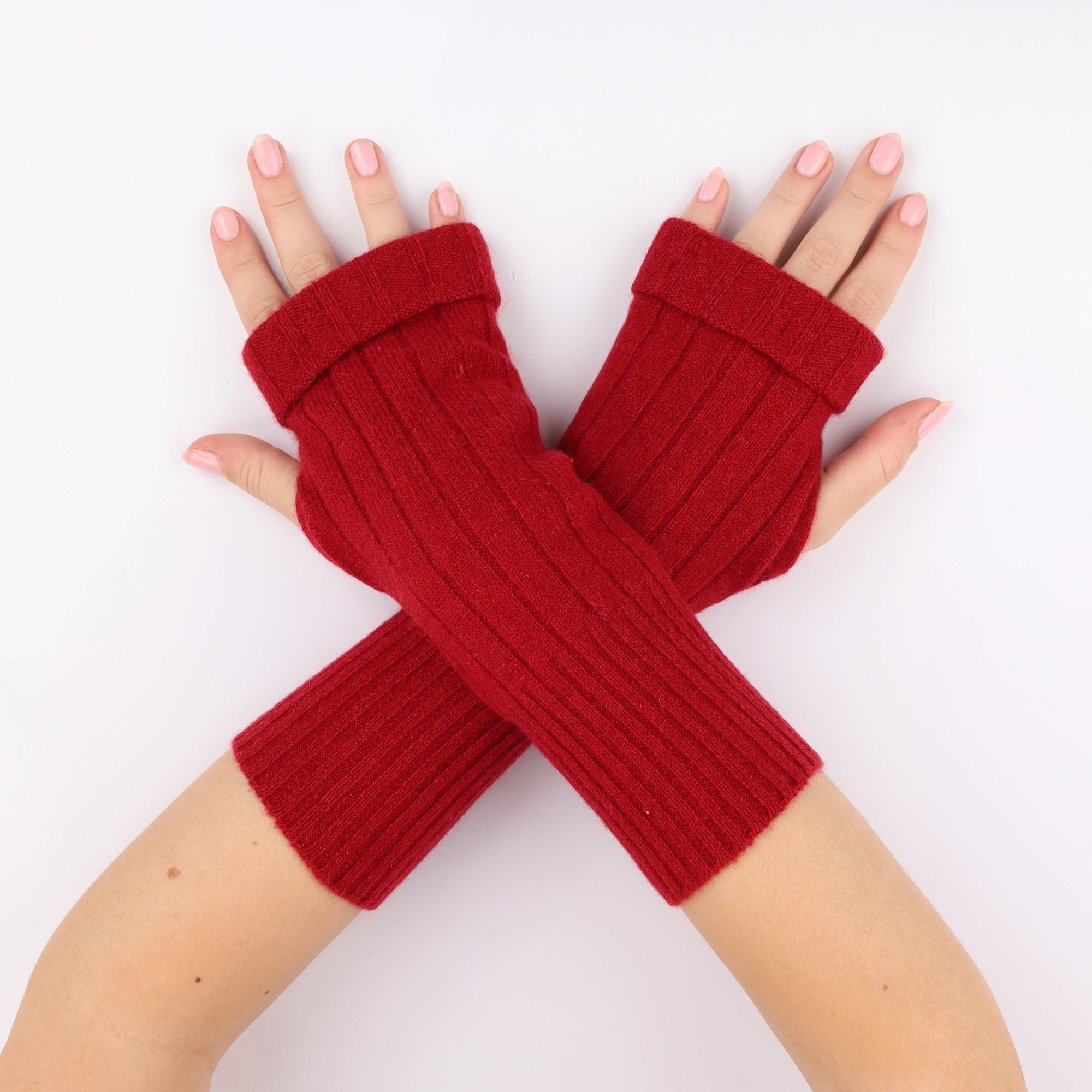 Post Box Red Rib Fingerless Gloves