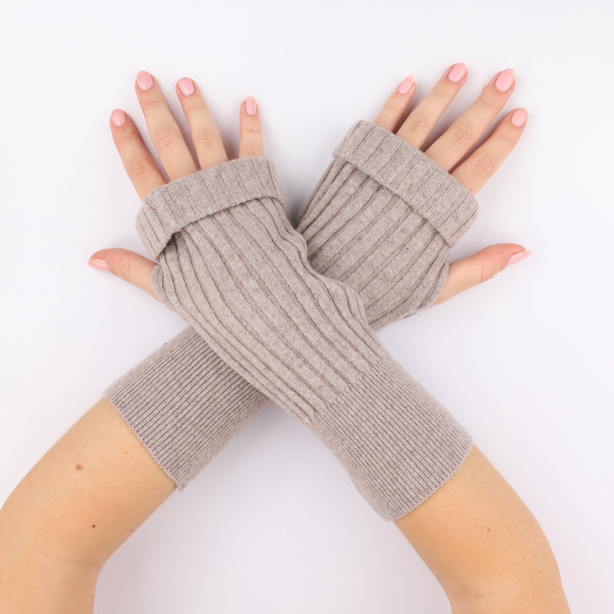 Latte Rib Knit Fingerless Gloves