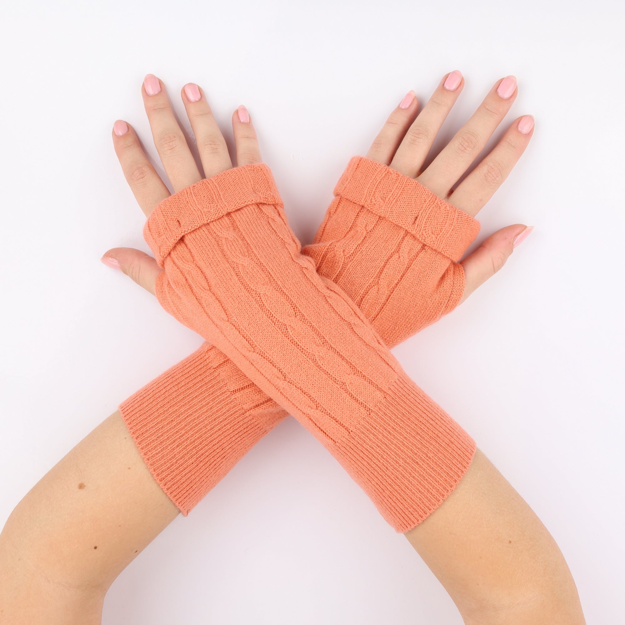Sunset Orange Cable Fingerless Gloves