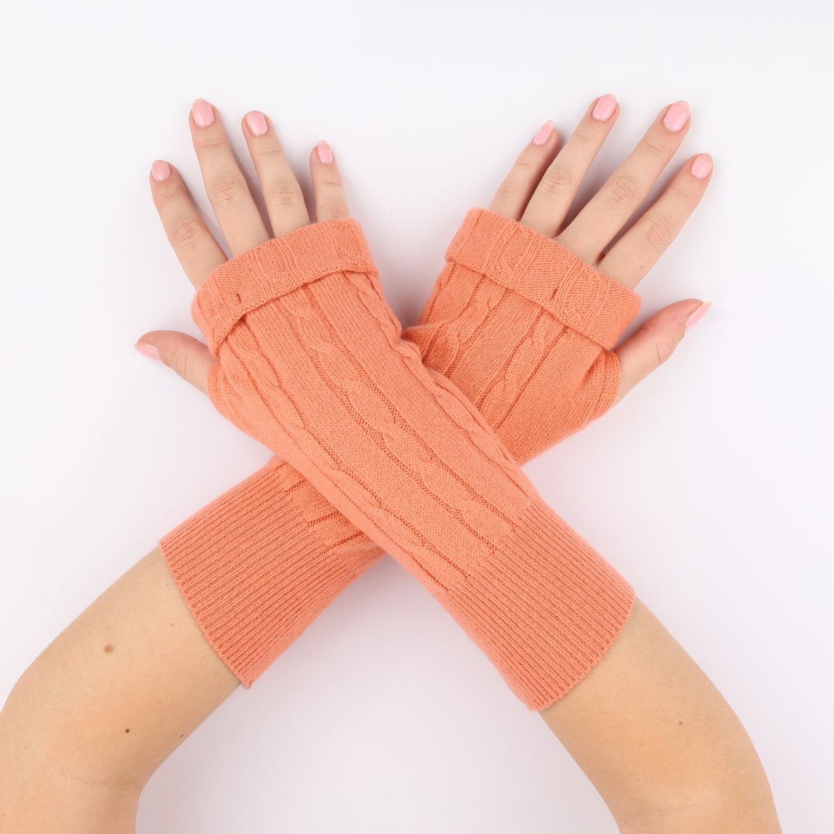 Sunset Orange Cable Fingerless Gloves