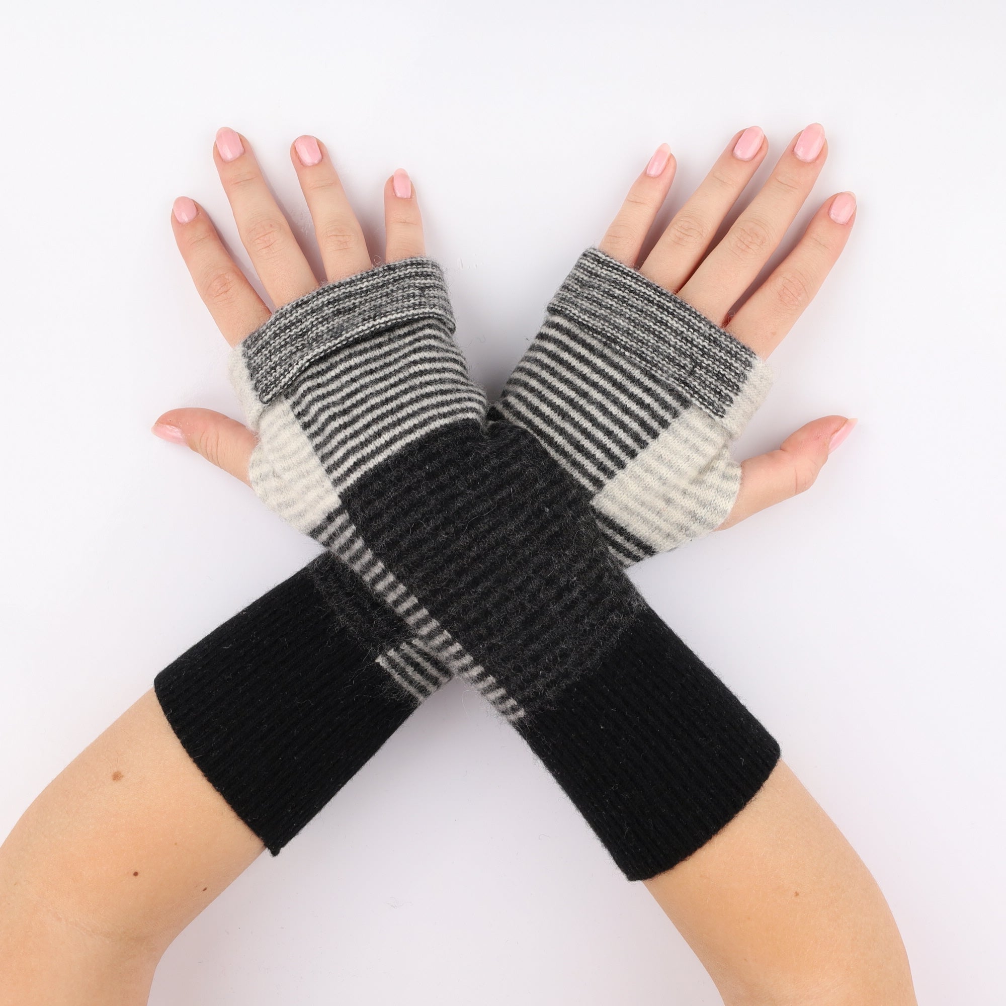 Black and Grey Striped Fingerless Gloves