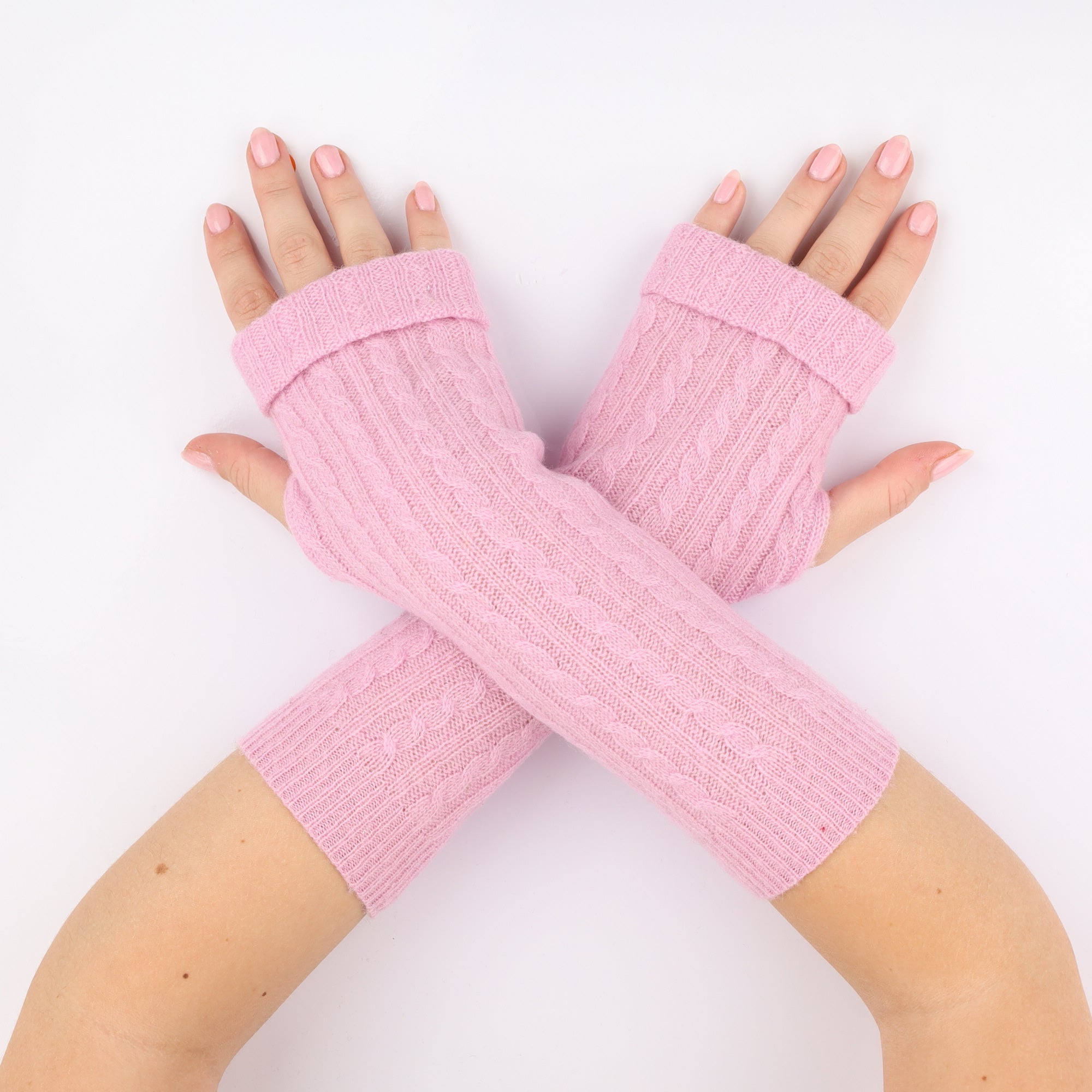 Mauve Pink Cable Fingerless Gloves