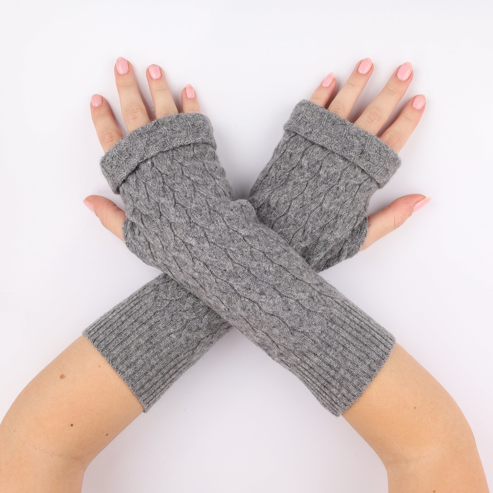 Ash Grey Cable Fingerless Gloves